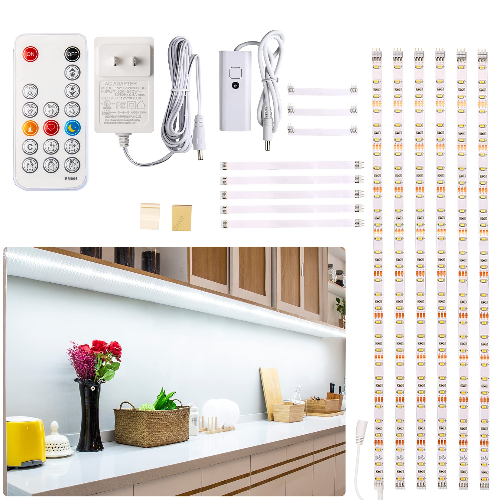 WOBANE Dimmable LED Under Cabinet Lighting, 6 PCS Strip Light Bars, 6000K White, 16W 1500LM, 6*20 inch, Model ZH