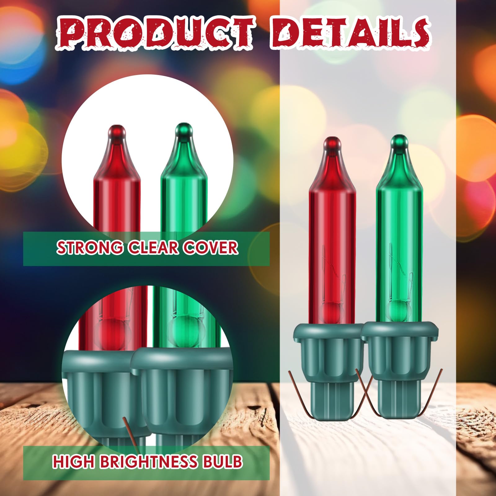 Mudder 50 Pcs Replacement Mini Light Bulbs Christmas Tree 2.5 V Incandescent Glass String Light Bulbs With Base Indoor Outdoor Xmas Decoration  0.17 Ampere  0.425 Watt (Red Green)