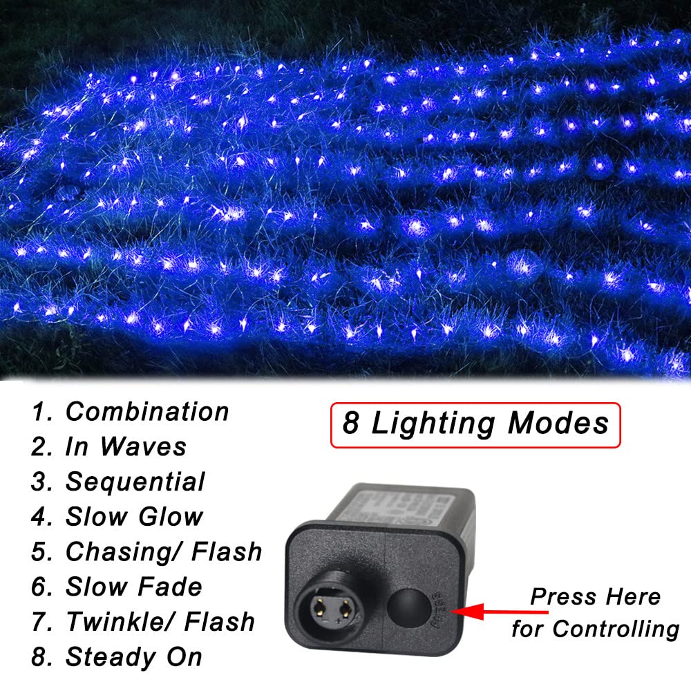 Pooqla Net Lights, 300 LED Christmas Outdoor Mesh Light, 14.8x4.9 ft, Green Wire, Waterproof, Blue