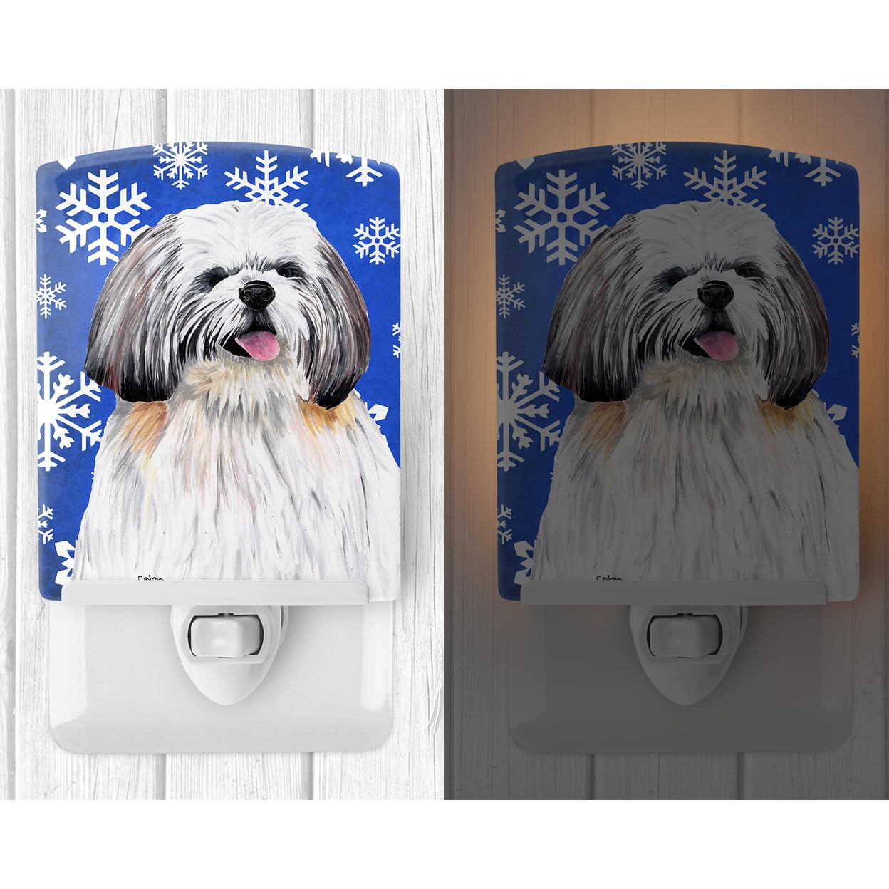 Carolines Treasures Night Light, Ceramic, Shih Tzu Winter Snowflakes, 6x4x3in, Multicolor, Model SC9383CNL