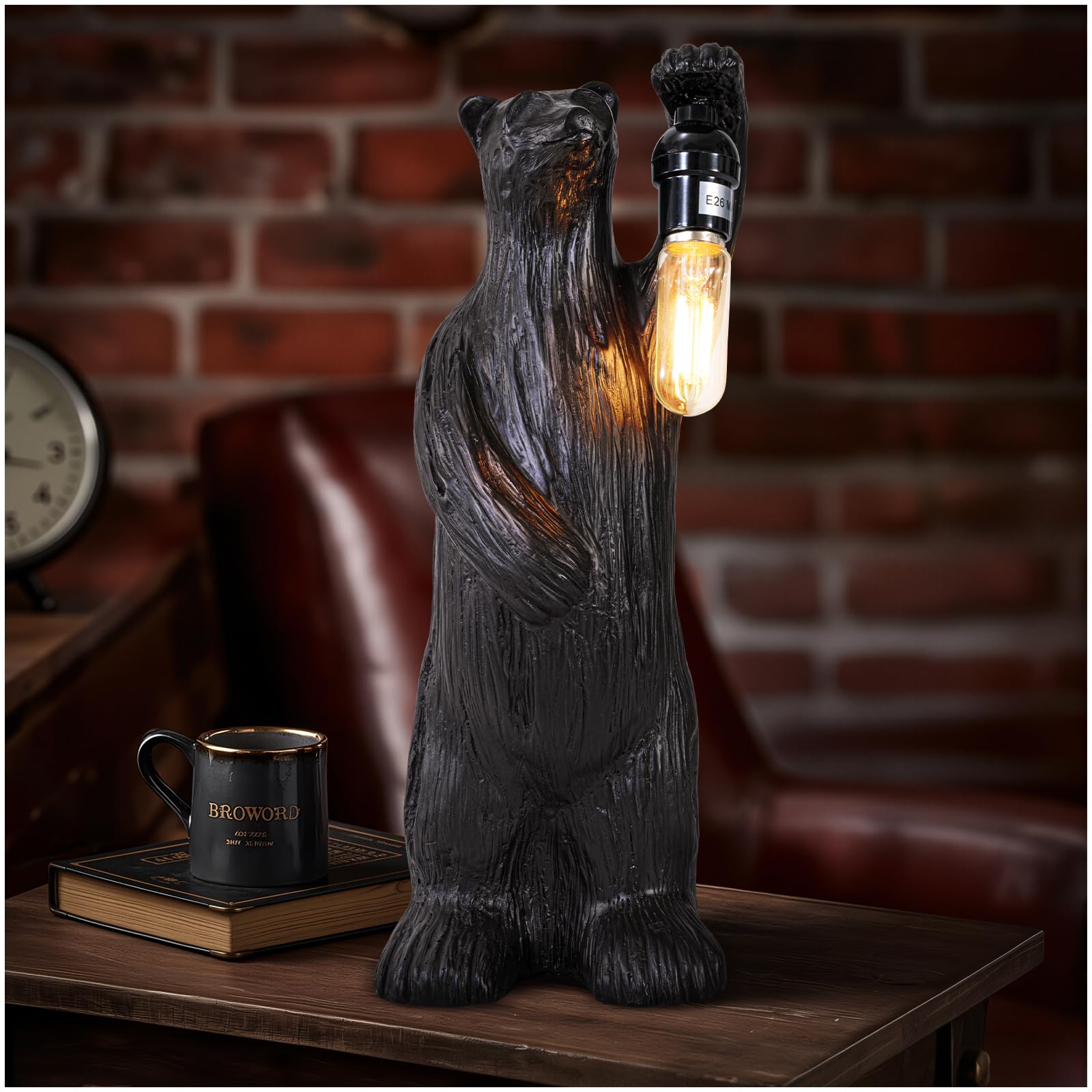 Scenekoy Bear Table Lamp For Living Room Bedroom, Memory Function, 3 Way Cycling Dimming, Resin Gothic Style Bedside Nightstand