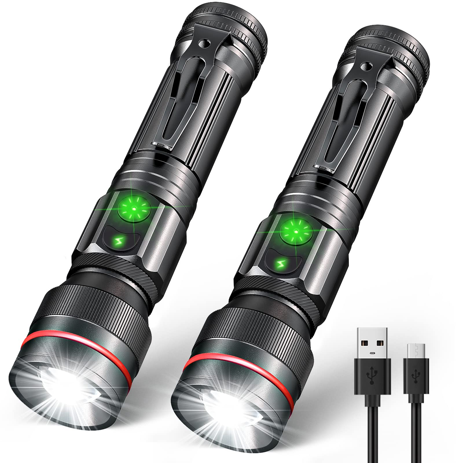 Wdtpro Rechargeable Flashlights (Battery Included), Led Tactical Flashlight With Clip, Portable Dual-Switch, 1500 High Lumen Sup