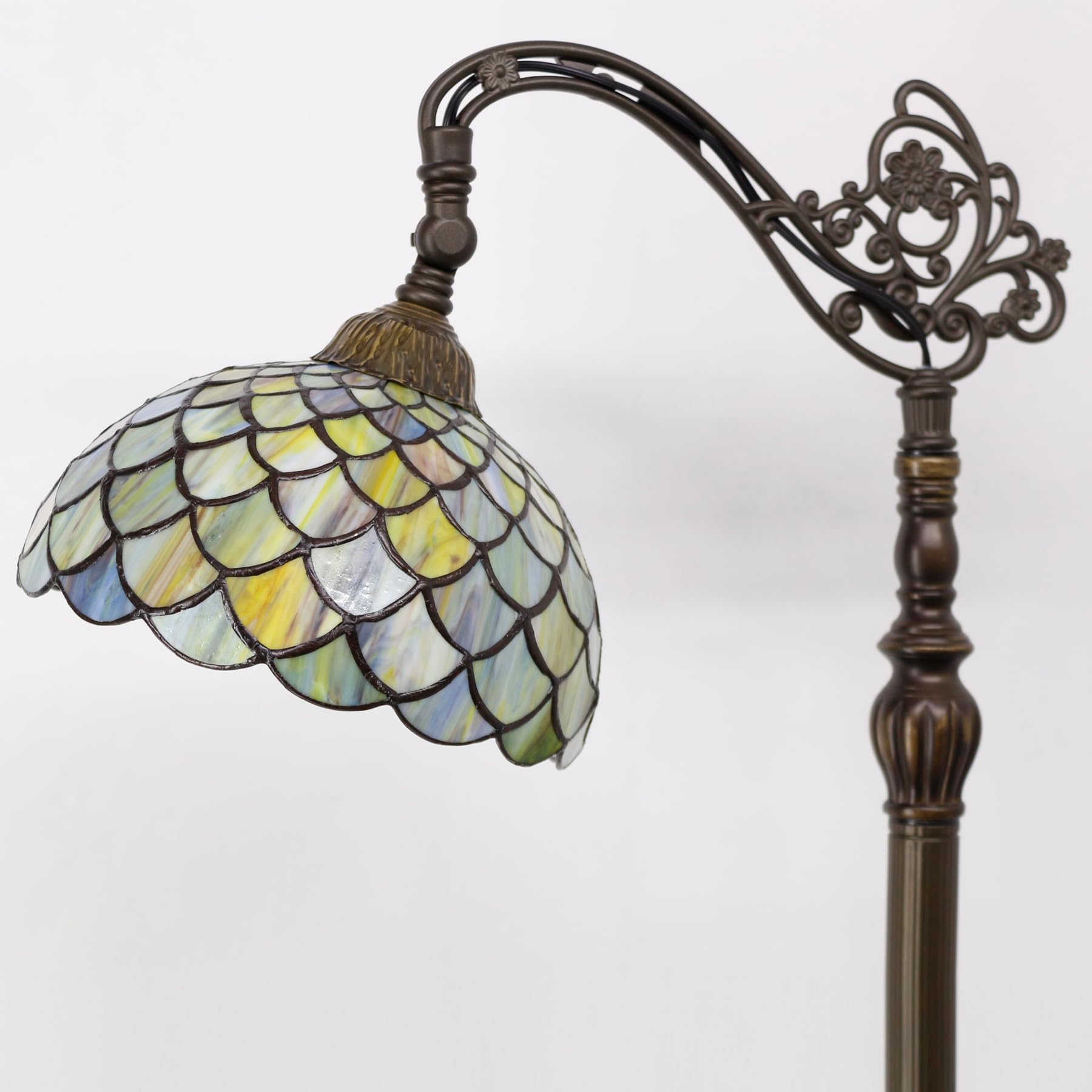 Avivadirect Tiffany Floor Lamp Stained Glass Reading Light 10X16X64 Inch,Angle Adjustable,Brown Fish Scales