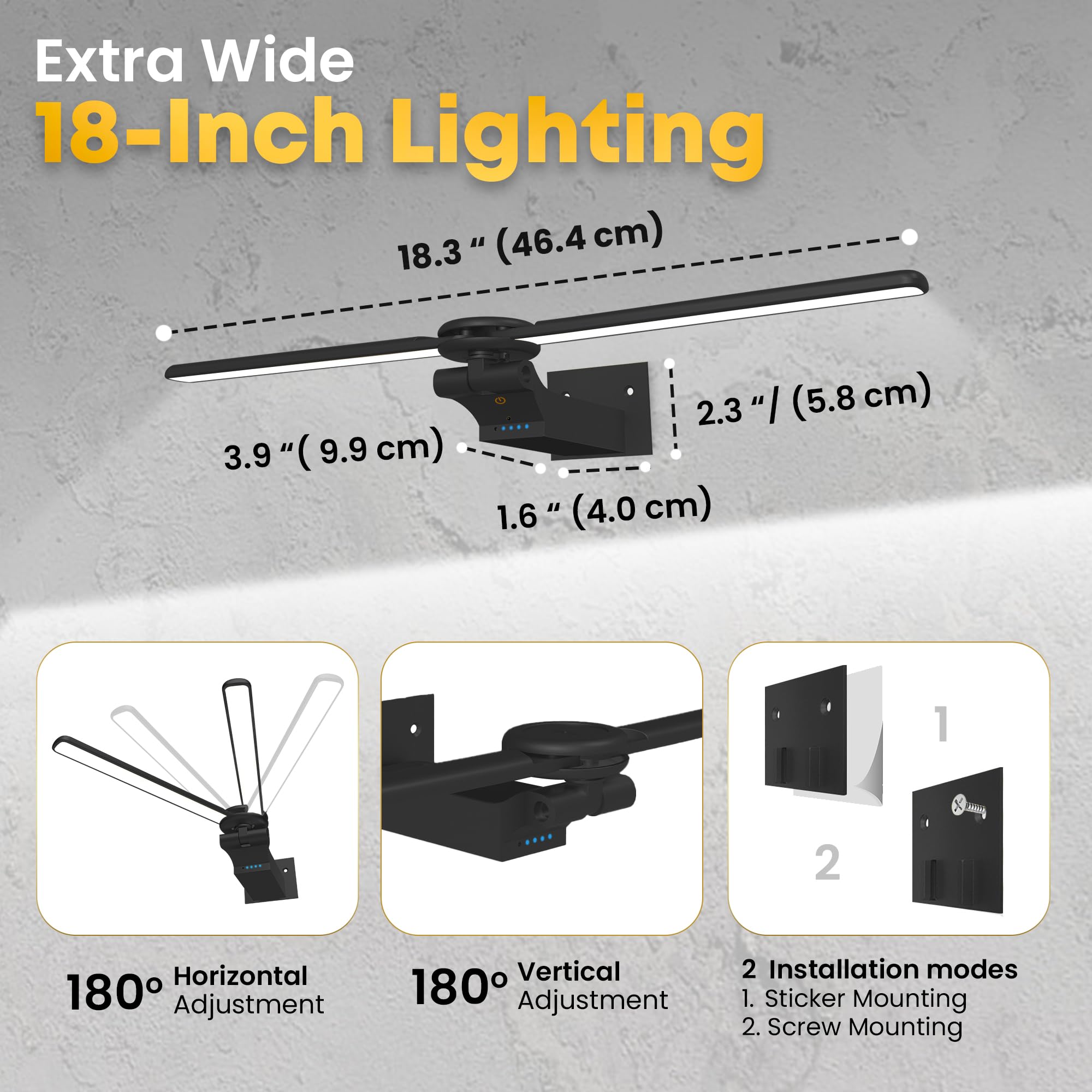 doublacy 2 Pack Picture Light for Wall, 18in Rechargeable, Dimmable, Remote Control, Black, Model AA-3