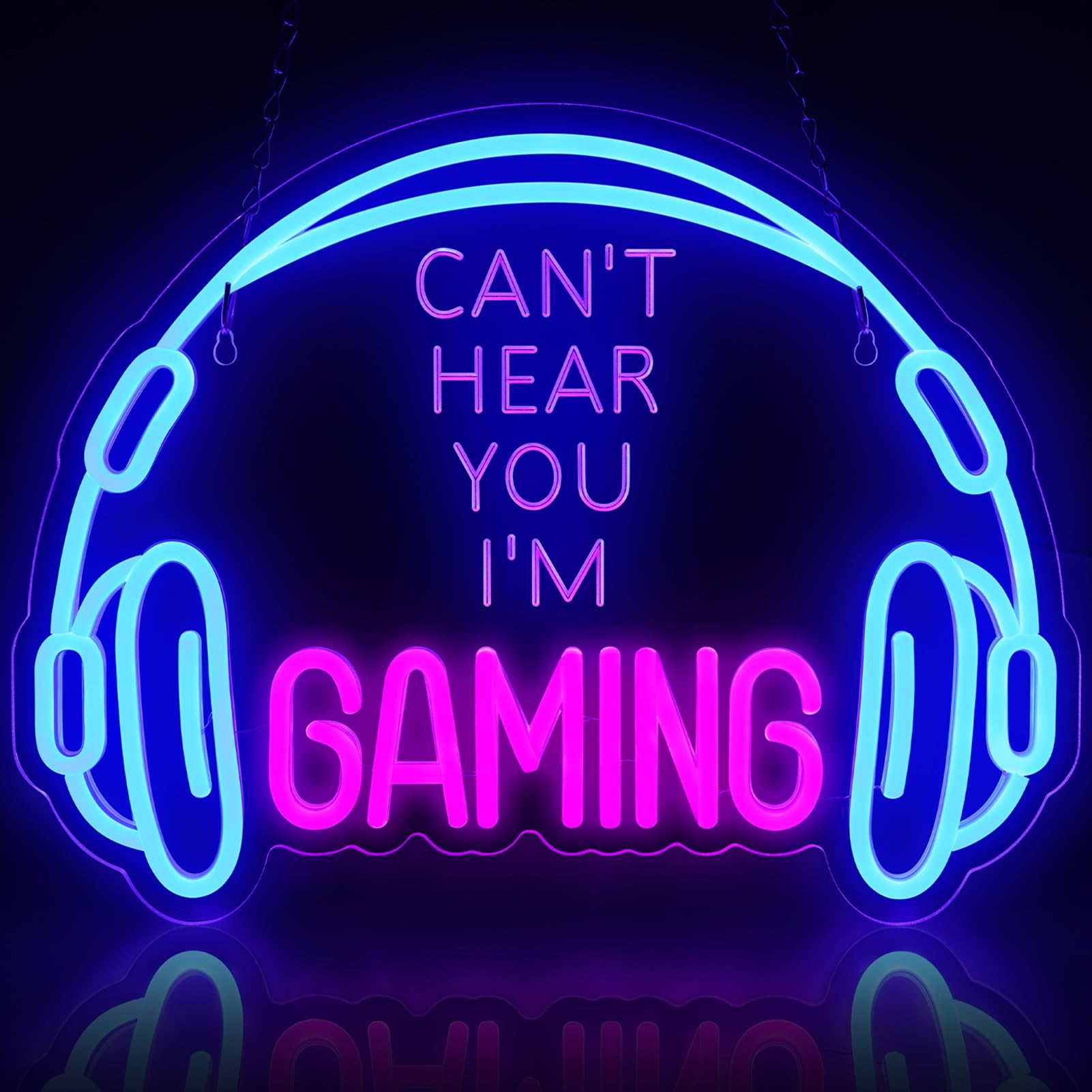ReyeeInc Gaming Neon Sign - Dimmable LED Headset Light, USB Powered, Blue and Pink, Wall Decor for Gamer Room