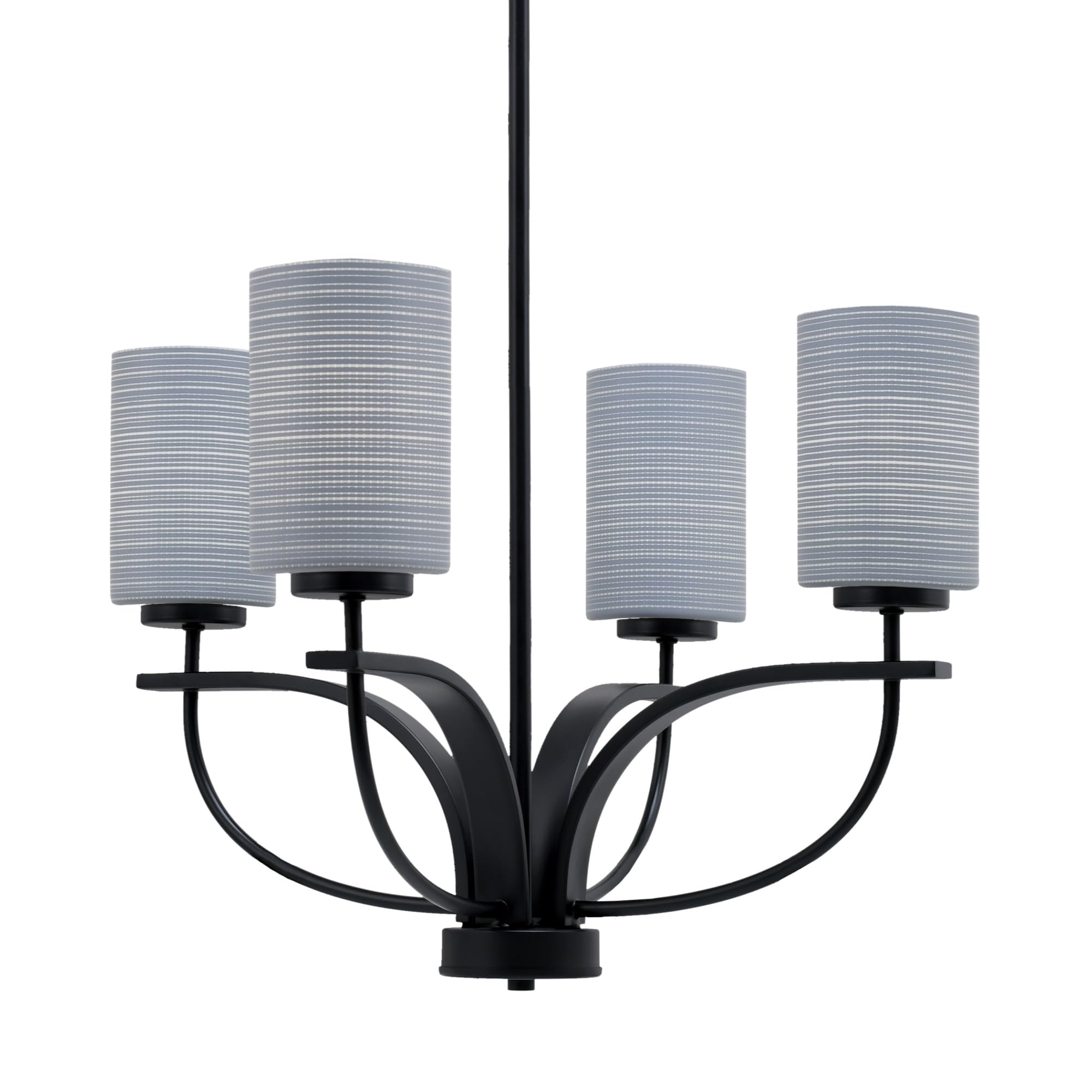 Toltec Lighting Cavella 4 Light Chandelier Shown in Matte Black Finish with 4" Gray Matrix Glass