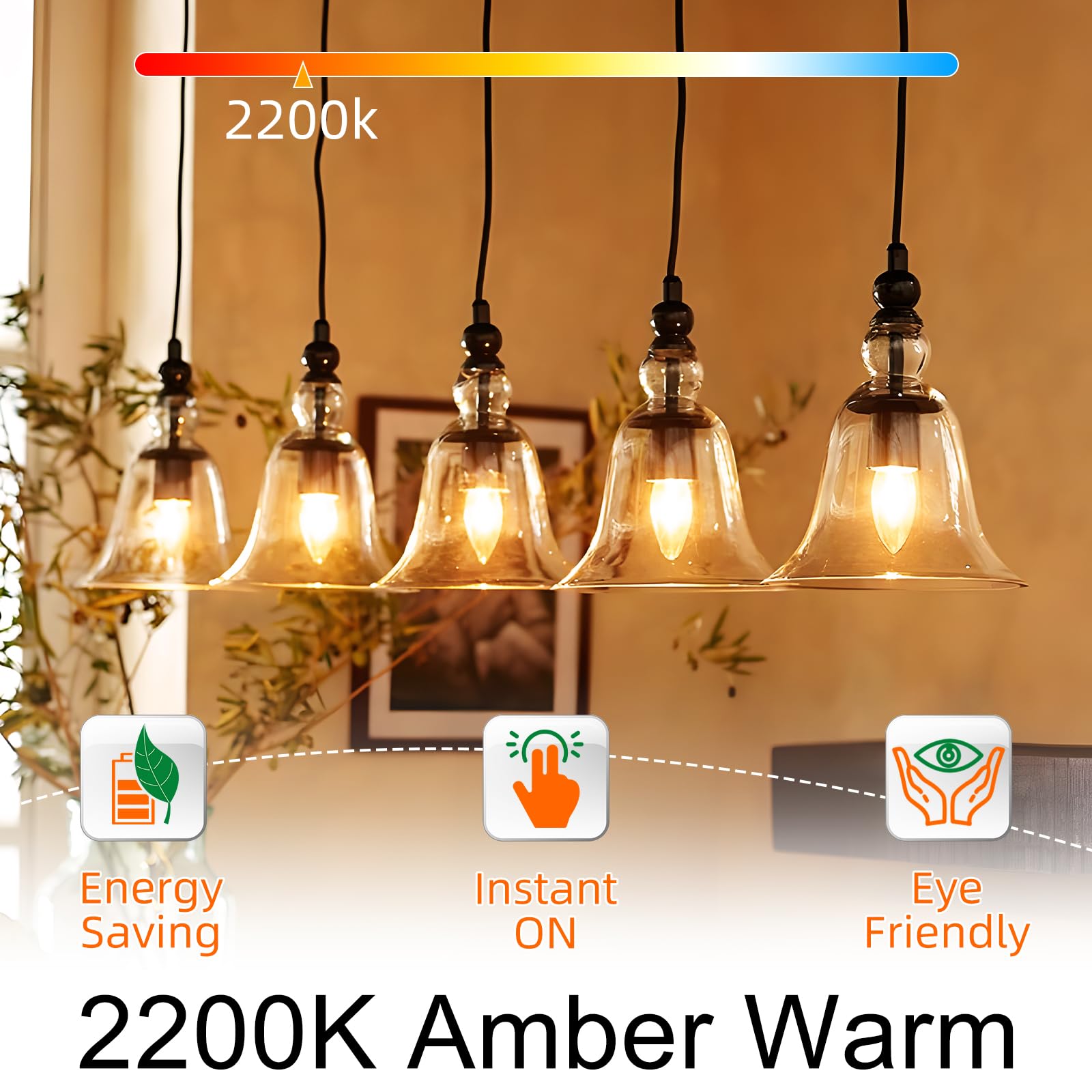 Gvvoohome E12 Candelabra Bulb 40 Watt, B10 Candle Light Bulbs Dimmable, E12 Led Bulb Chandelier Light Bulbs, 2200K Amber Warm, 9