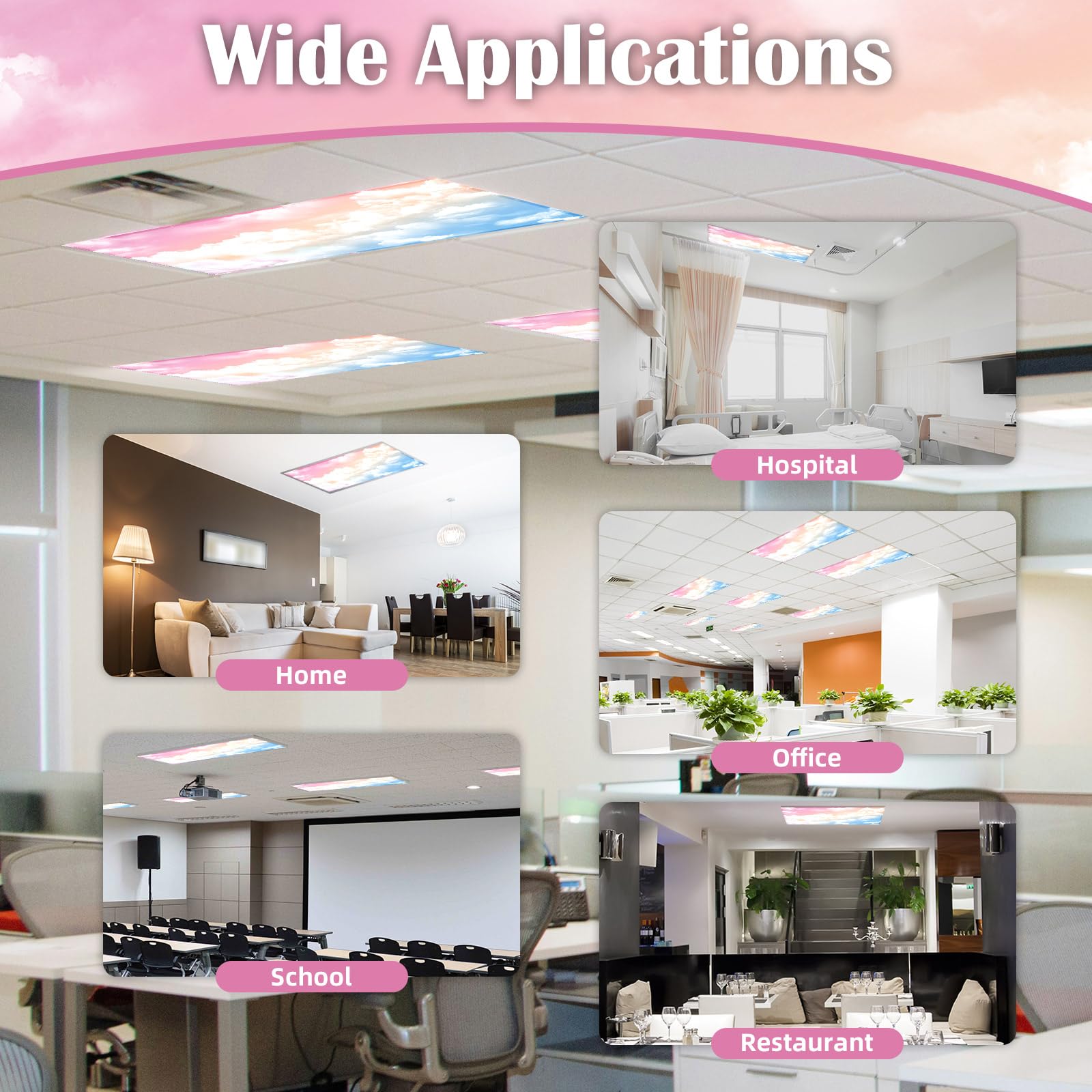 ANGSYLTH 8 Pcs Fluorescent Light Covers, 4 x 2 Feet, Rainbow Color for Classroom, Office, Hospitals, Home