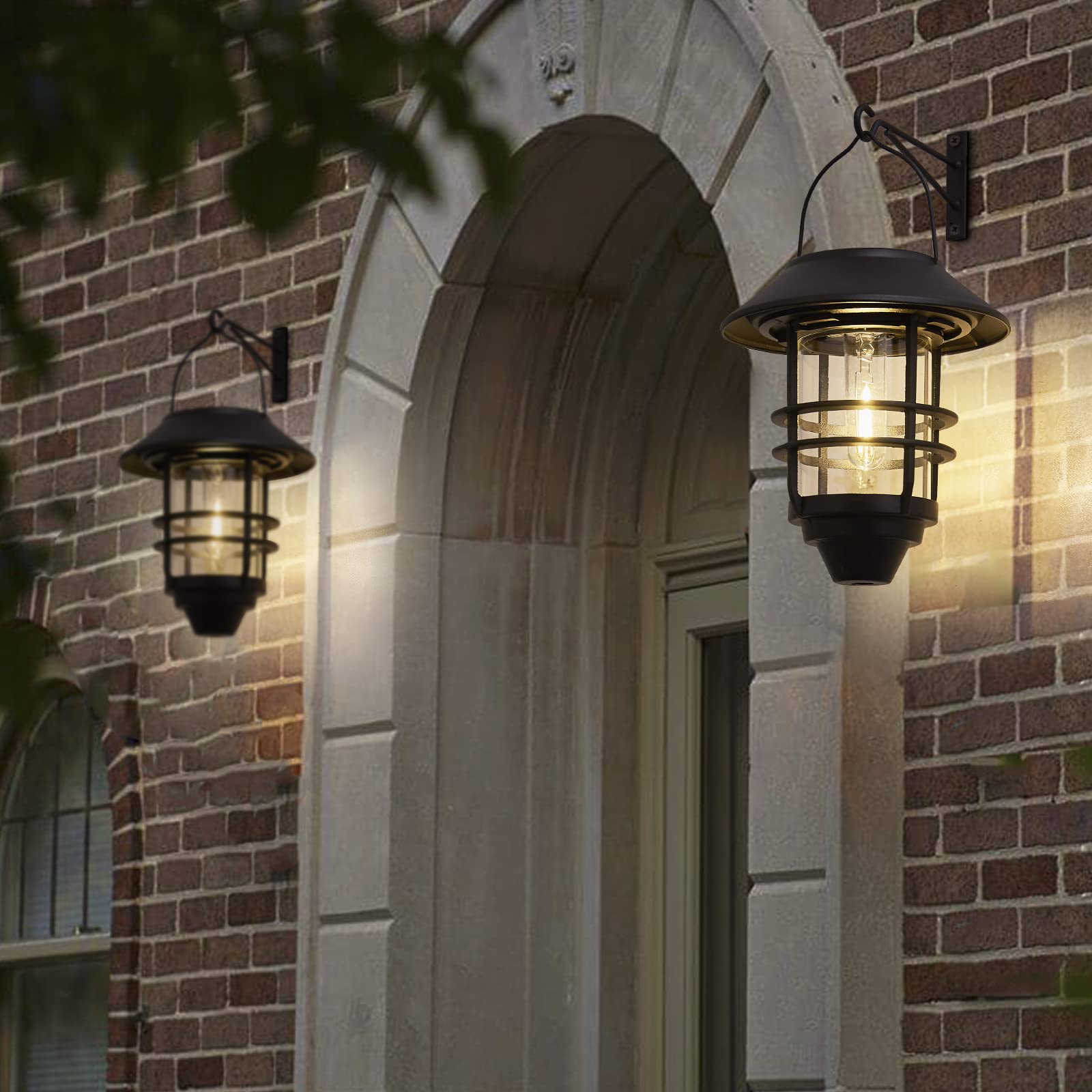 VerRon 2 Pack Solar Lantern Wall Lights, Heavy Glass & Stainless Steel, Black, Model 13A2P01