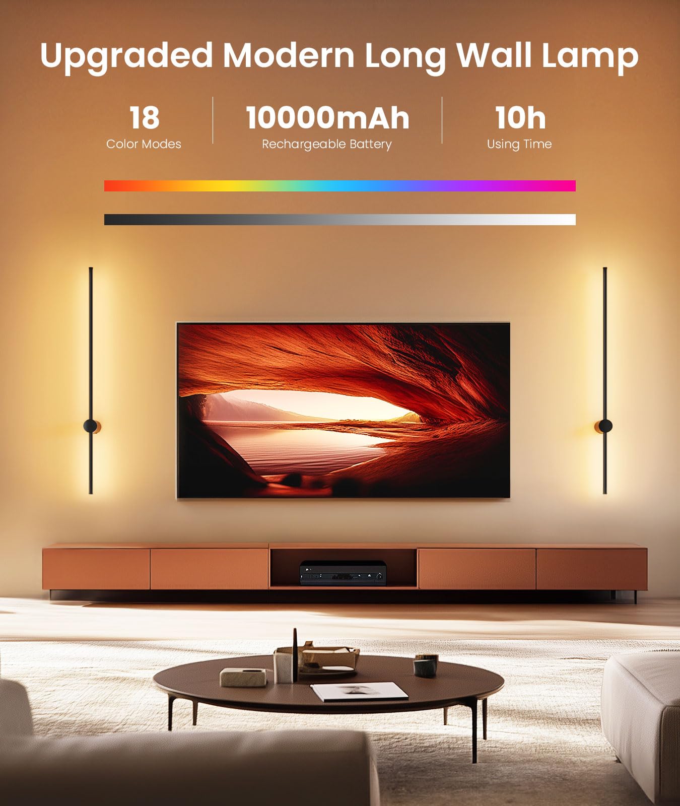 Popoiron 40'' Battery Operated Wall Sconce, 10000Mah Rechargeable Wireless Sconces Set Of 2, Dimmable Wall Sconces With Remote C