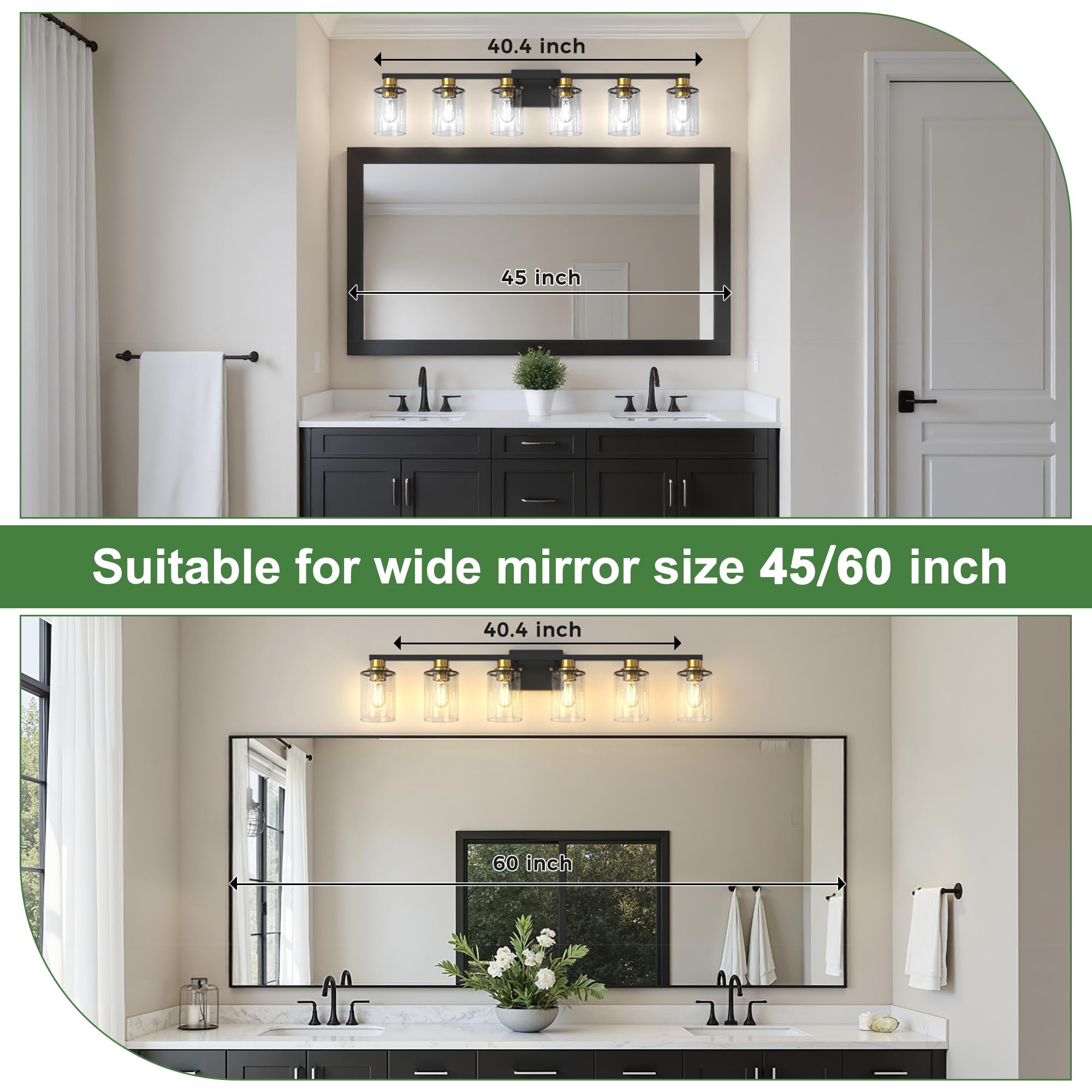 Doresshop Bathroom Light Fixtures  6-Light Gold And Black Bathroom Lighting Fixtures Over Mirror With Clear Glass Shade  Vanity Lights For Hallway Living Room Bedroom