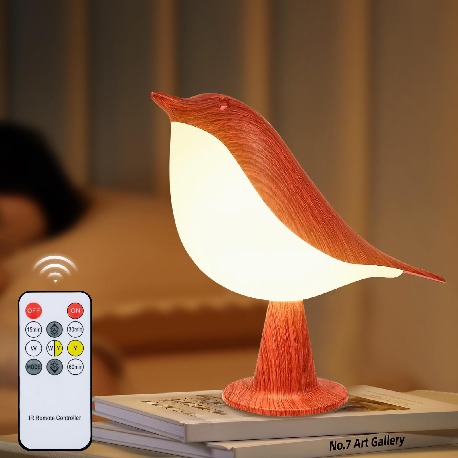 HOGXUAE Small Desk Lamp, Bird Cordless Table Lamp with 3 Color Temperature Dimmer and Touch Sensor - Rechargeable Battery Night 