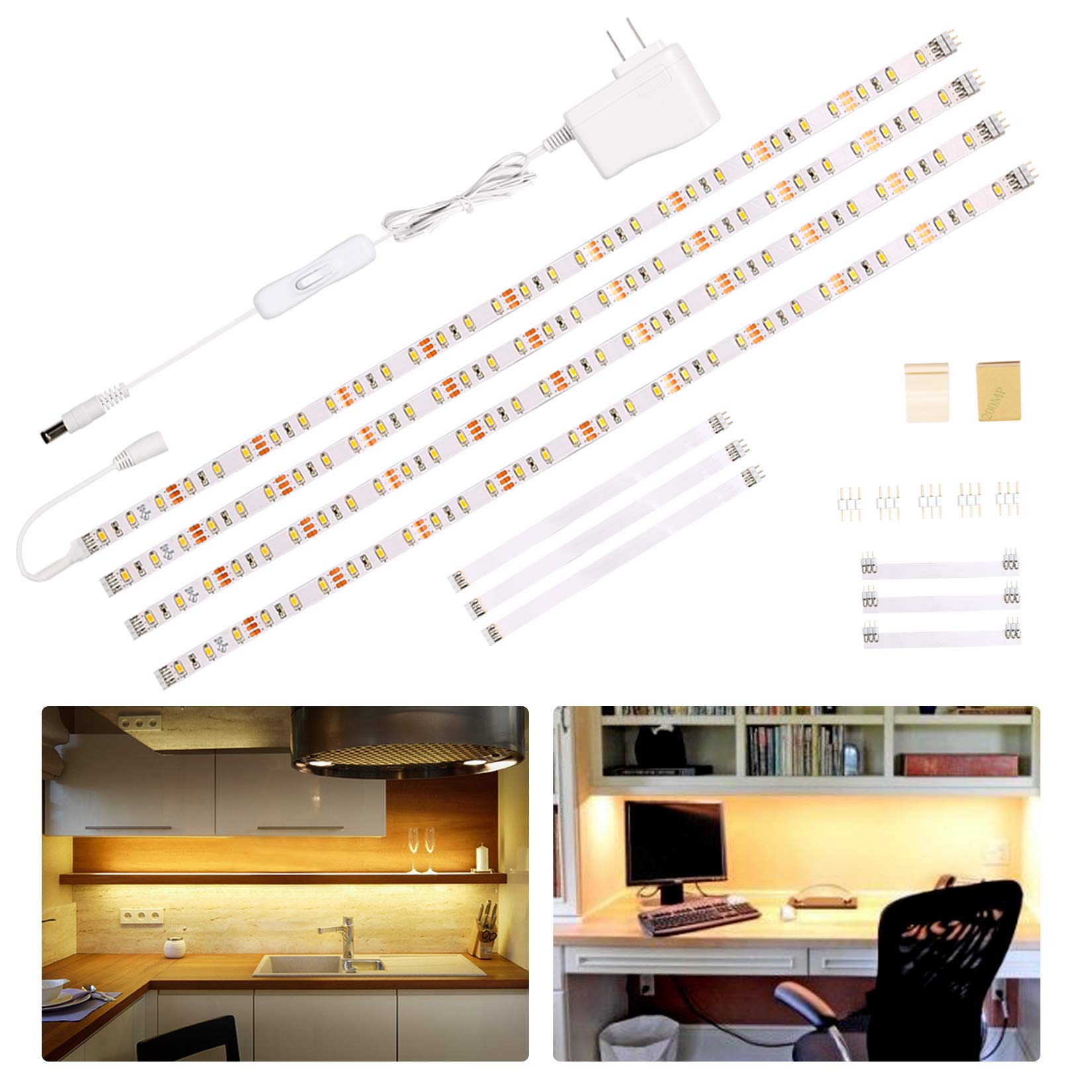 WOBANE Under Cabinet Lighting Kit,Flexible LED Strip Lights Bar,Under Counter Lights for Kitchen,Cupboard,Desk,Monitor Back,Shel