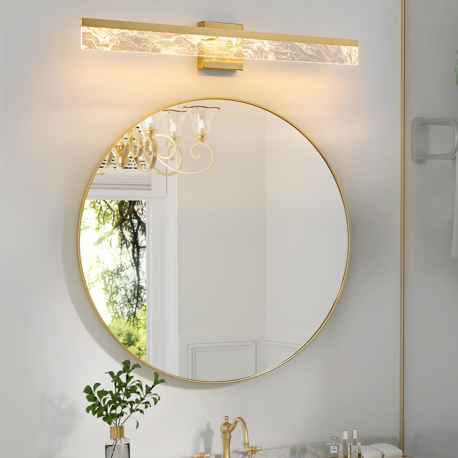 AIJIASI 32 Inch Gold LED Vanity Light Bar, Dimmable Acrylic Bathroom Lighting Fixture, Model 8205WL-32GD-US, Over Mirror 3000K