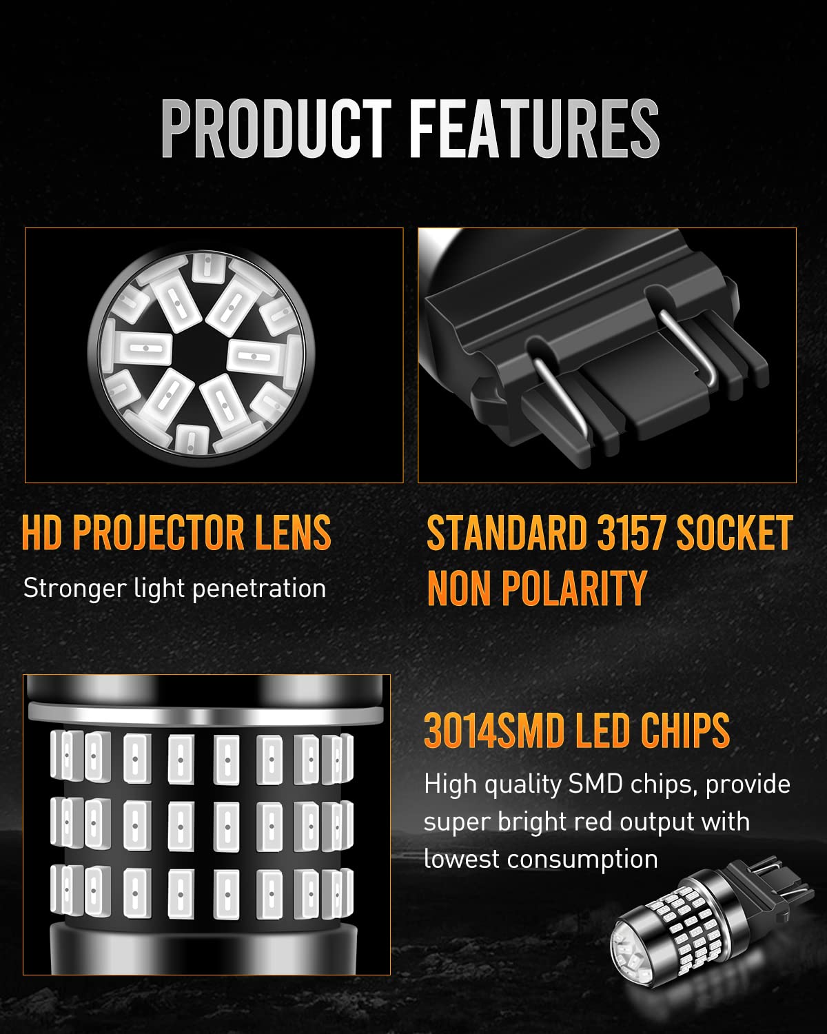 LUYED 3157 LED Bulb Red for Brake Lights 400% Brighter 12-24v Super Bright 3056 3156 3057 4157 LED Bulbs with Projector for Tail