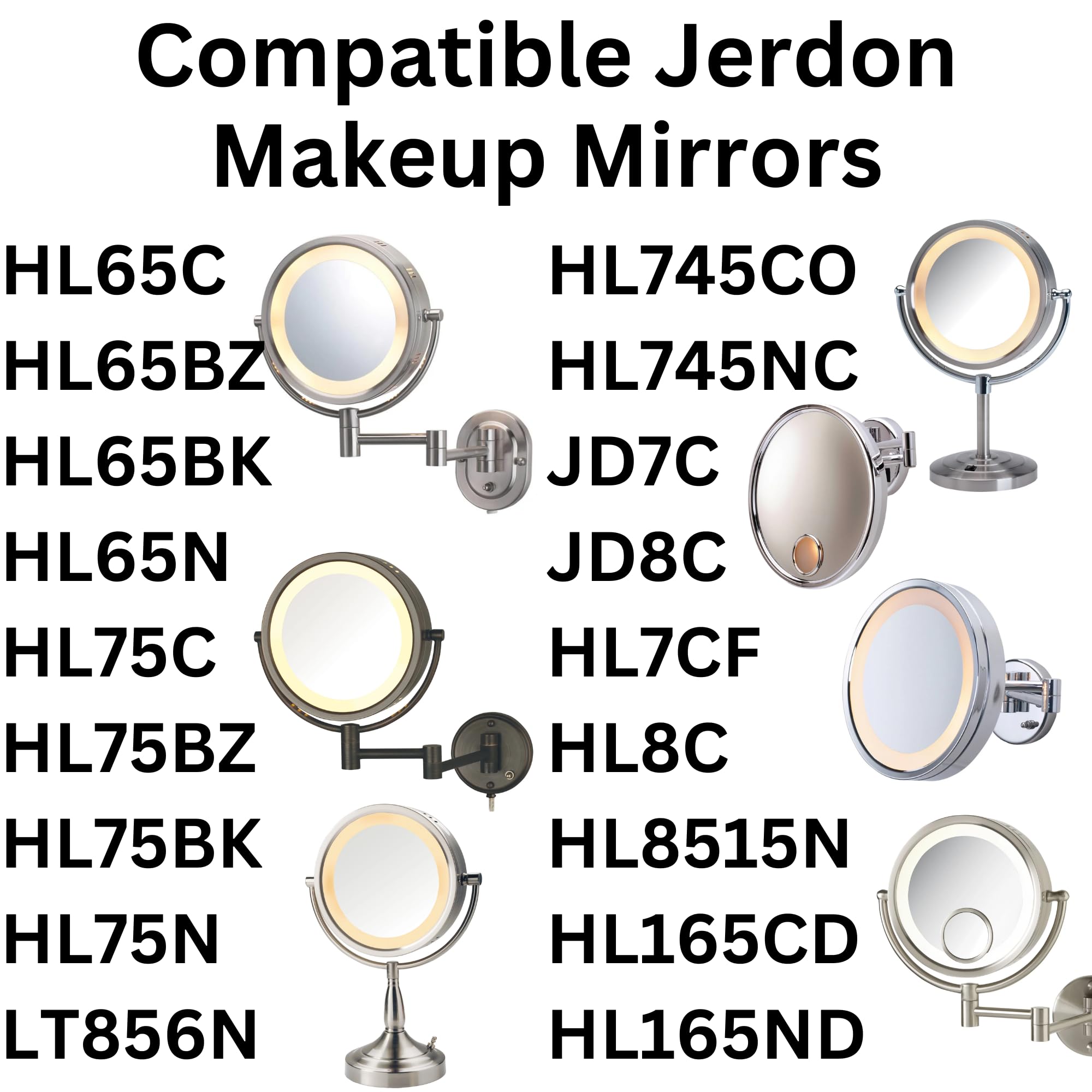 JERDON LED Replacement Light Bulb for Makeup Mirrors - 3000K & 6000K - Yellow-tinted & White - JLB3060