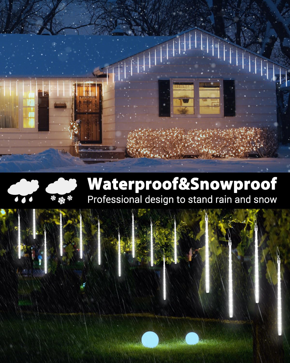 Flacchi Meteor Shower Icicle Lights 480 LED Cool White 20 Tubes with Timer Function Model GP-SW050DC1200T-IP44(US)