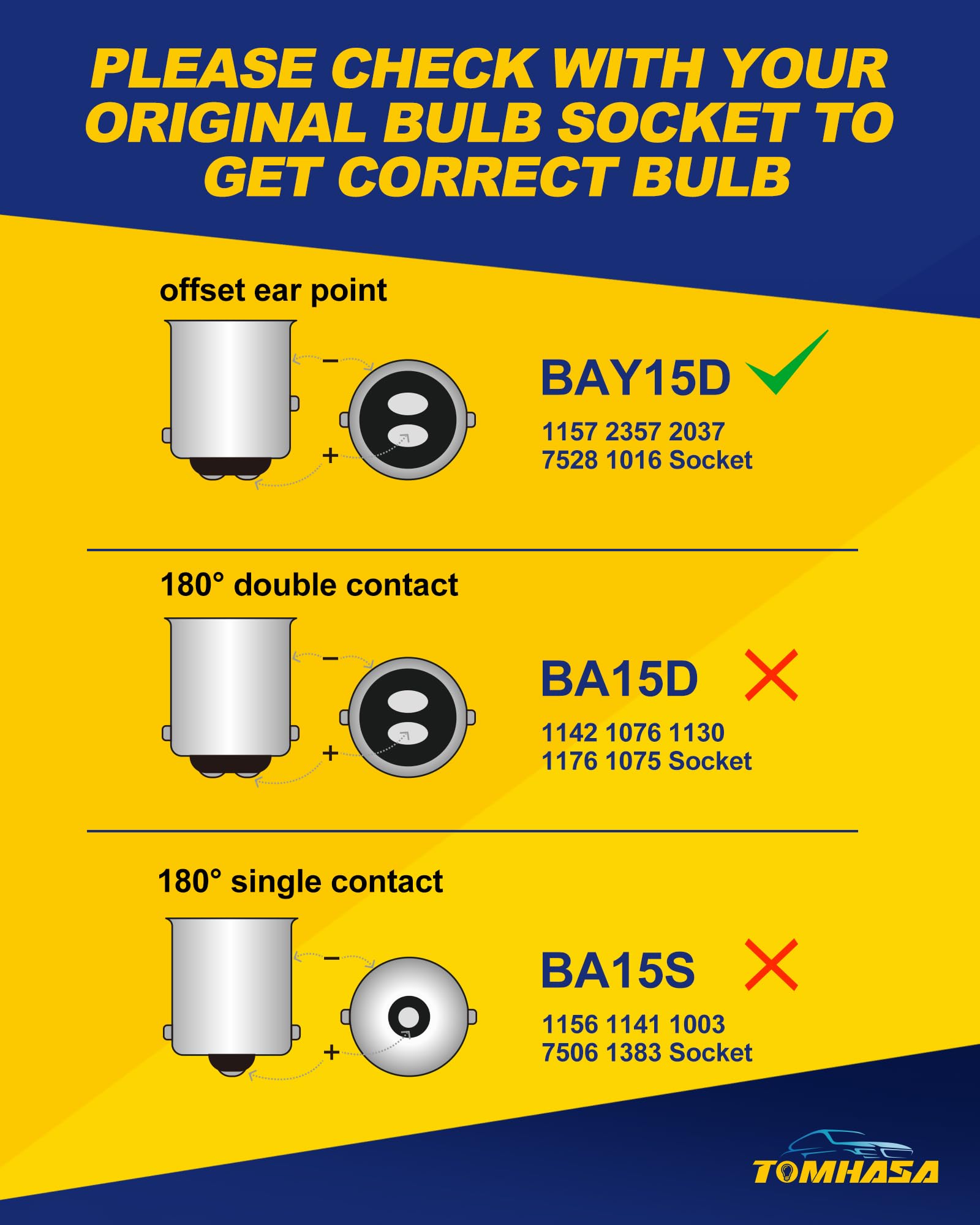Tomhasa 1157 LED Bulbs, 6000K White, Aluminum, BAY15D 7528 2057 2357, Pack of 2