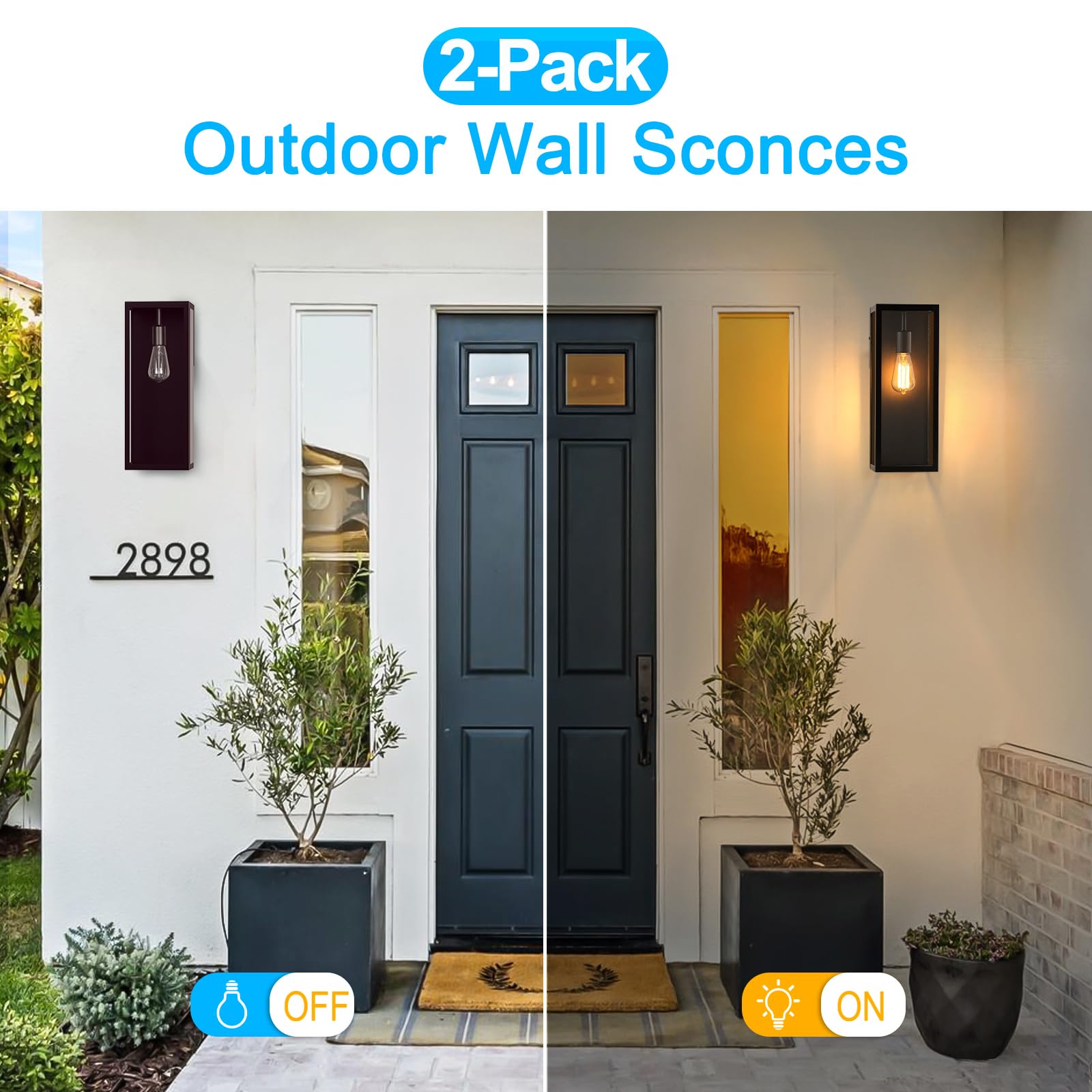2-Pack Outdoor Wall Lanterns, 16    Exterior Waterproof Wall Sconce With Glass Shades, Brown Porch Lights Wall Mounted, Anti-Rus