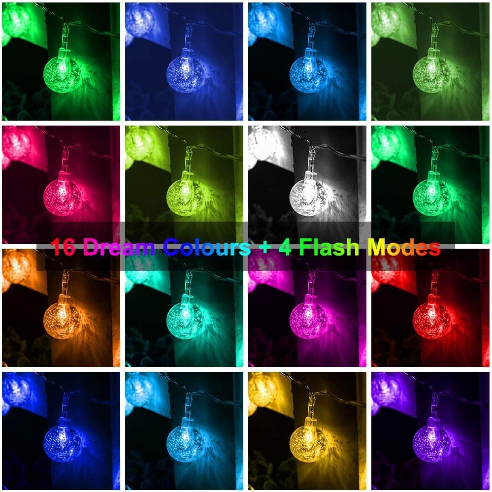 Coloured Globe String Lights Battery Operated,1 Pack 26.2FT 60 LED 16 Colour Changing Water Proof Crystal Ball Outdoor String Li
