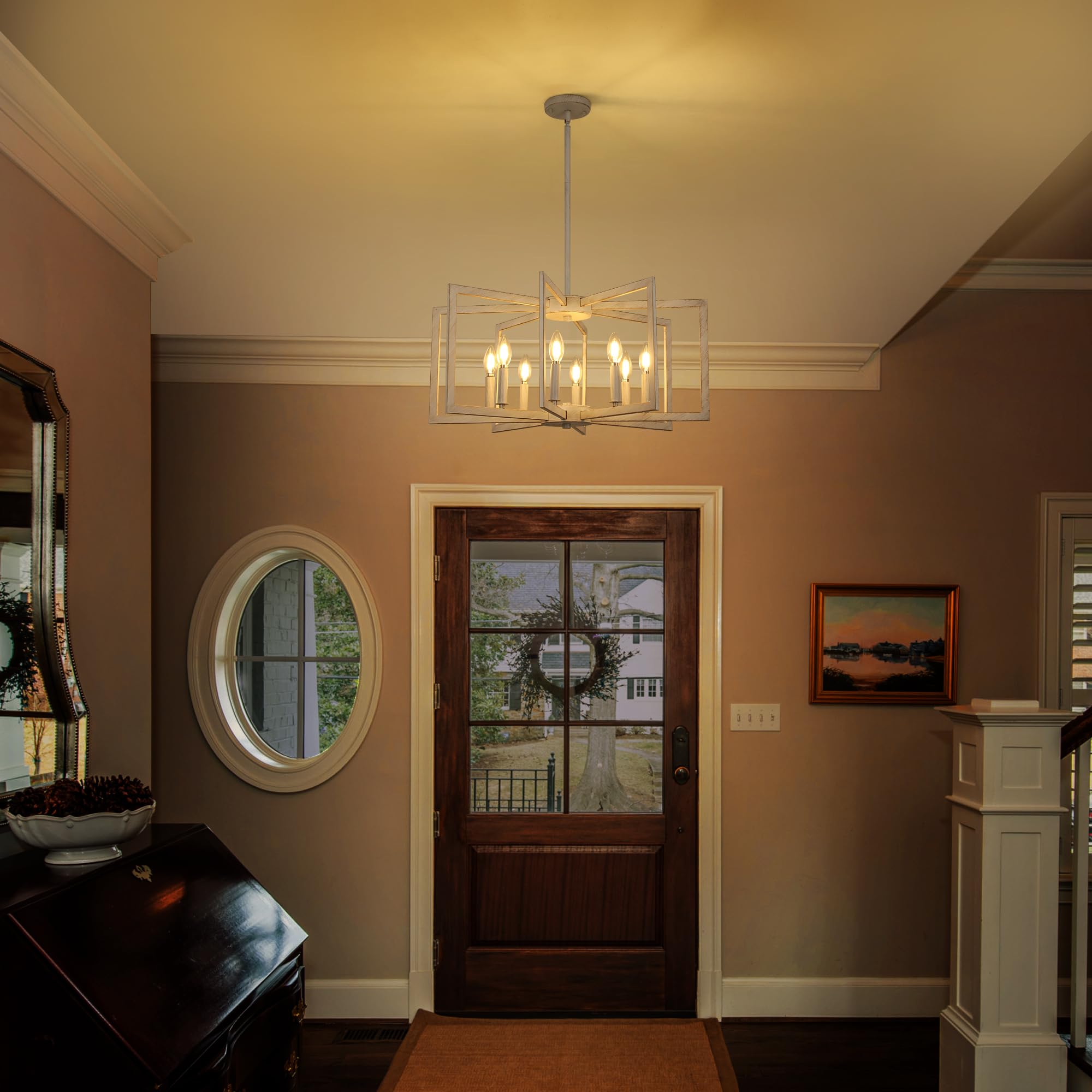 Klgxnrd 8-Light Antique White Farmhouse Chandeliers For Dining Room, Large French Country Chandelier, Rustic Iron Cage Hanging L