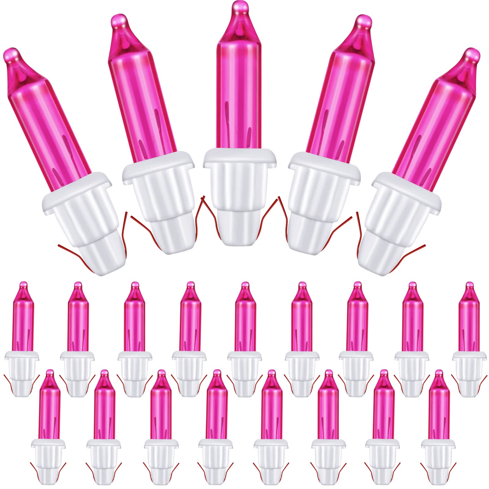 60Count 2.5V Christmas 50/100/150/200 Count Mini Incandescent Wire String Lights Replacement Bulbs Indoor/Outdoor Christmas Lights Decor for Home Xmas Tree (White Base with Pink Bulb)