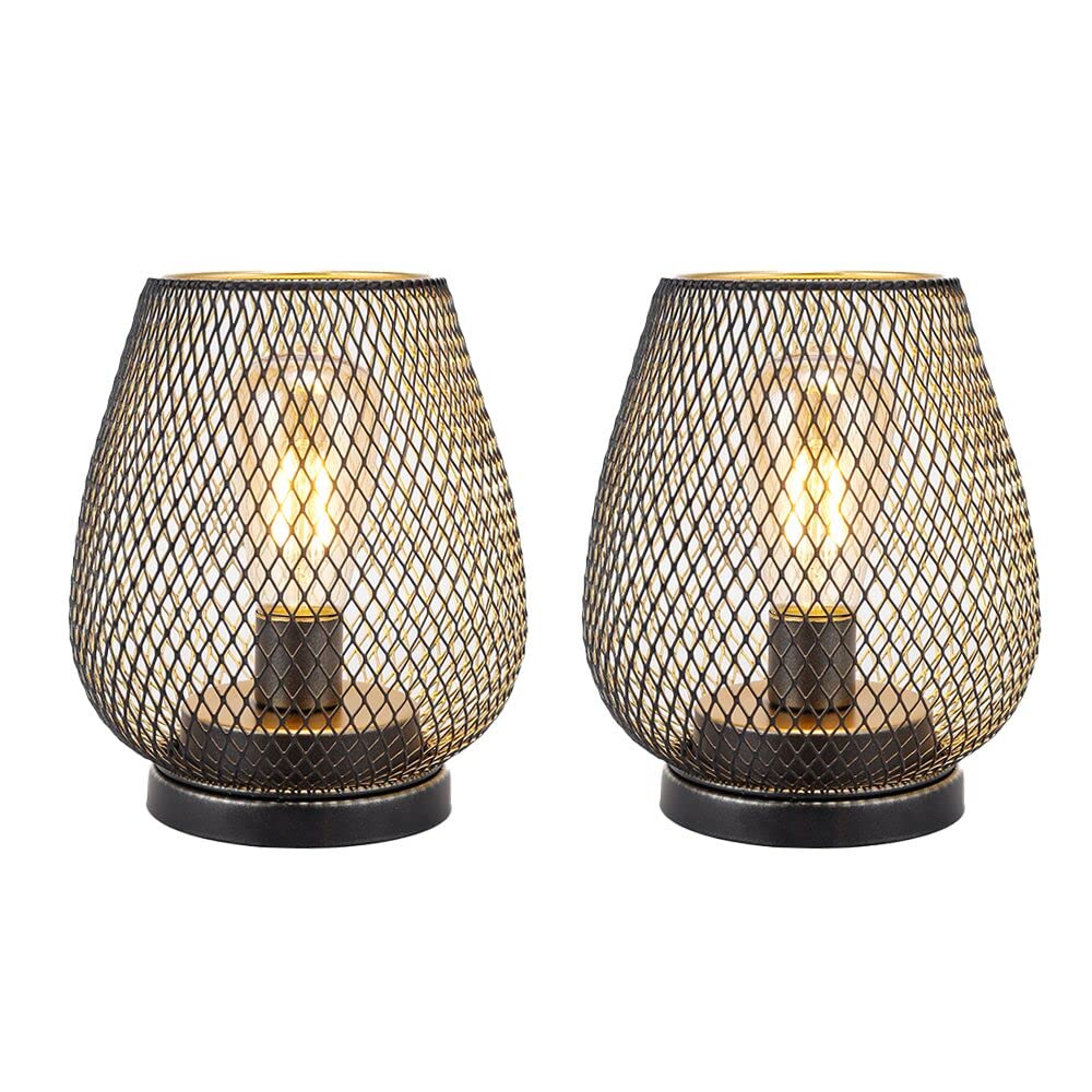 TRIROCKS Set of 2 Outdoor Lanterns, 6.5in  High, Metal, Cordless Battery Operated, LED Edison Bulb, Brown, Model TRC30602