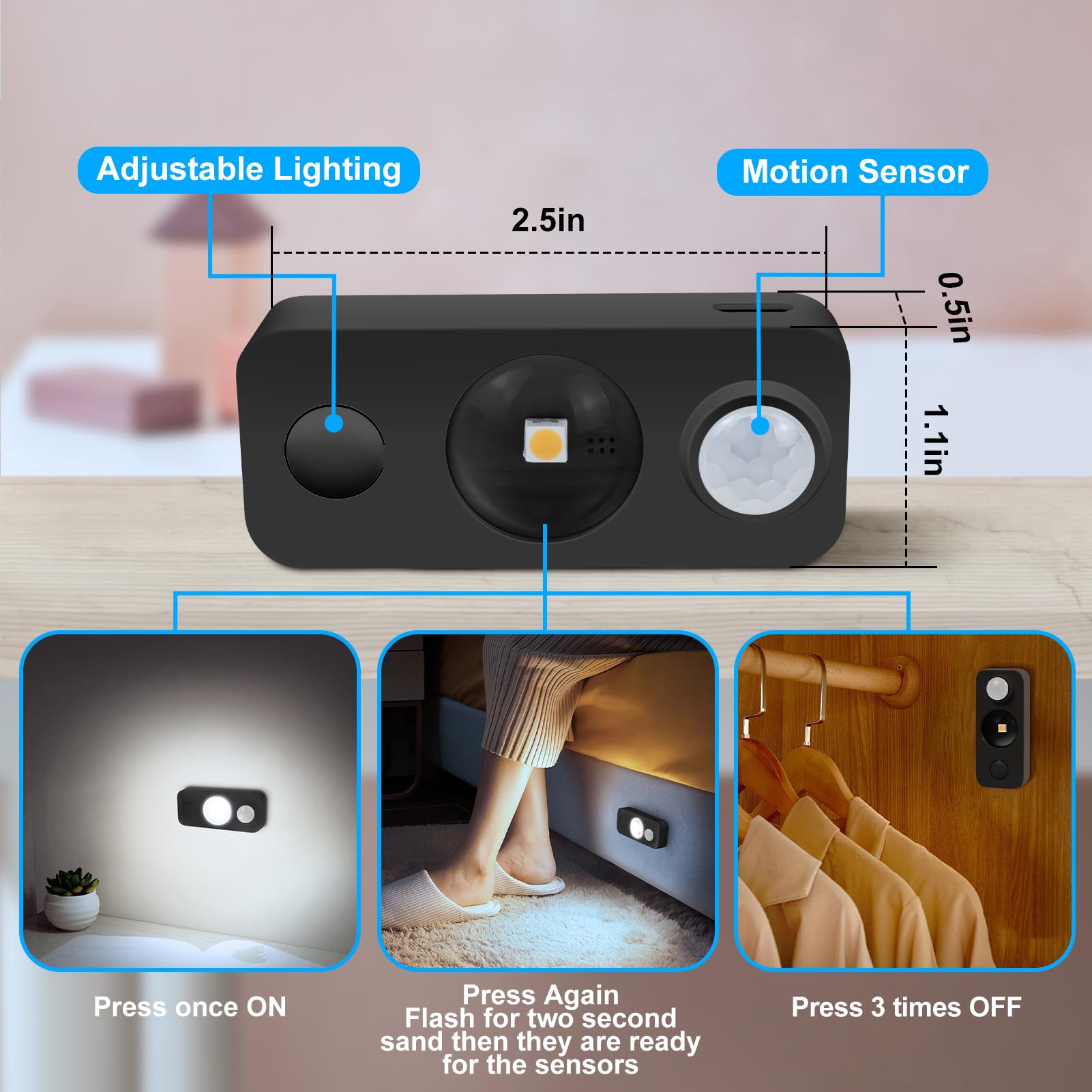 Niegnowoo Led Motion Sensor Puck Lights, Rechargeable Cabinet Lights, Stick On Wireless Led Night Light For Closet, Drawer, Shel