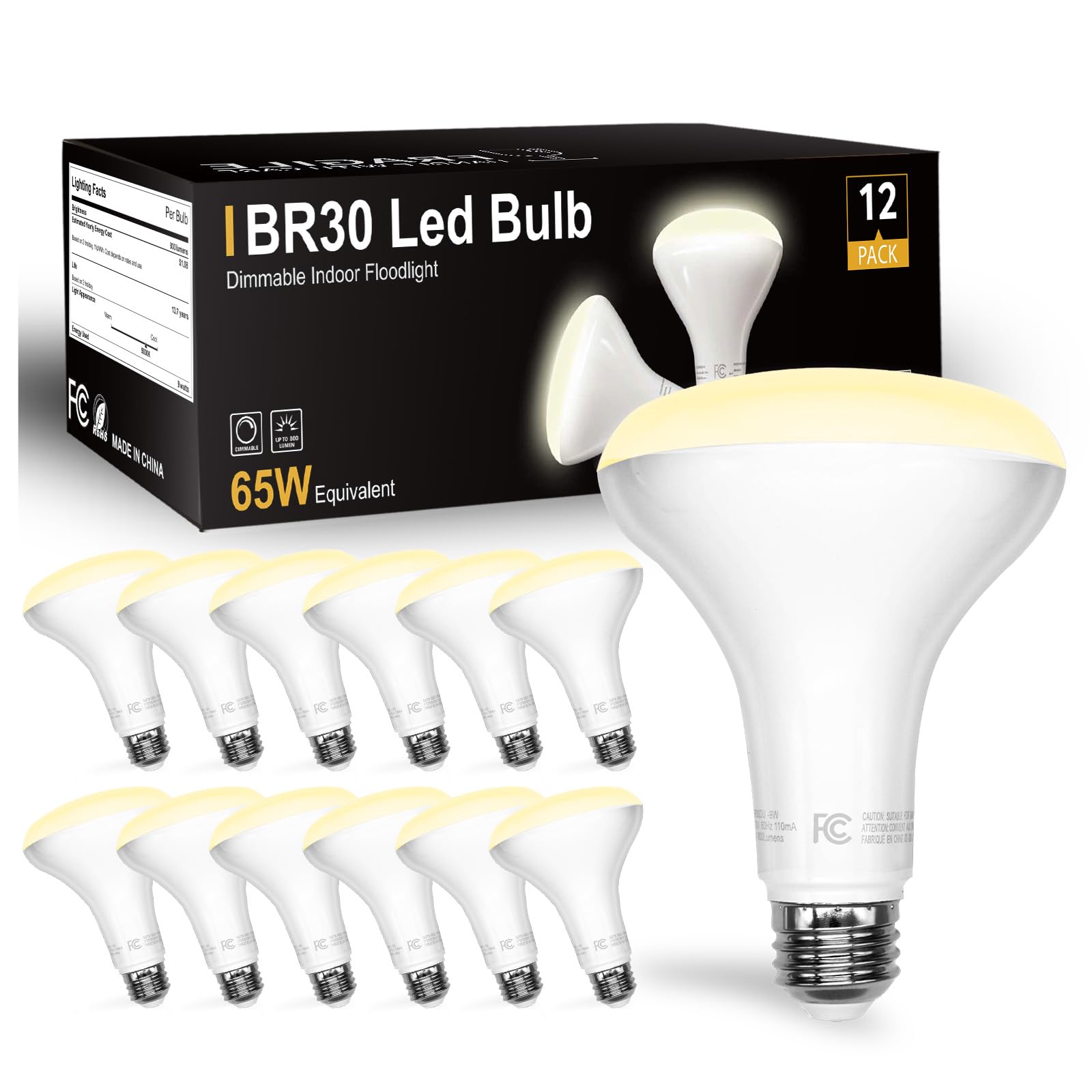 Daybetter Br30 Recessed Light Bulbs Equivelent 65W Dimmable Warm White 2700K, 24Pack 9W Br30 Indoor Flood Light Bulbs, E26 Base 