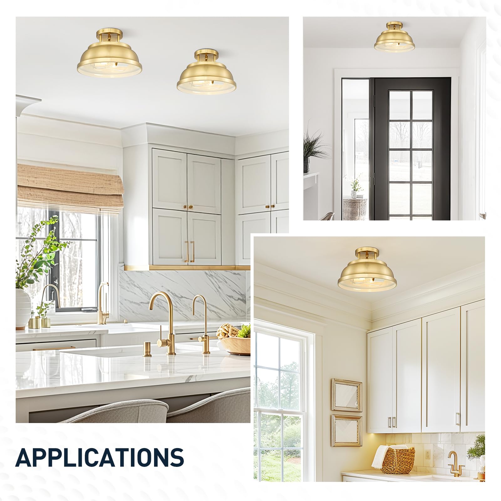Zeyu 2-Light Vintage Flush Mount Light Fixture, Semi Flush Ceiling Light Fixture For Bedroom Kitchen, Metal Dome Shade In Brushe