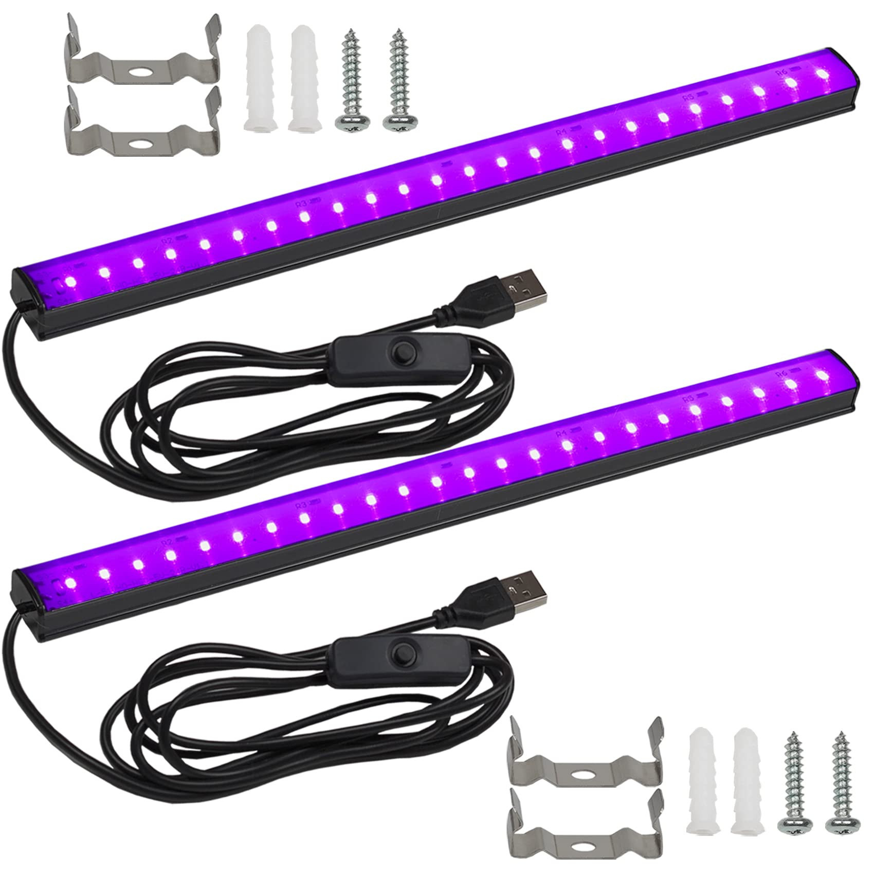 Black Light Bar 10W UV Blacklight Strip for Glow Party: 1ft USB Portable LED Party Supplies for Body Paint Stage Fluorescent Tapestry Poster Halloween Club Bedroom Cabinets Decor Urine Detect 2 Pack