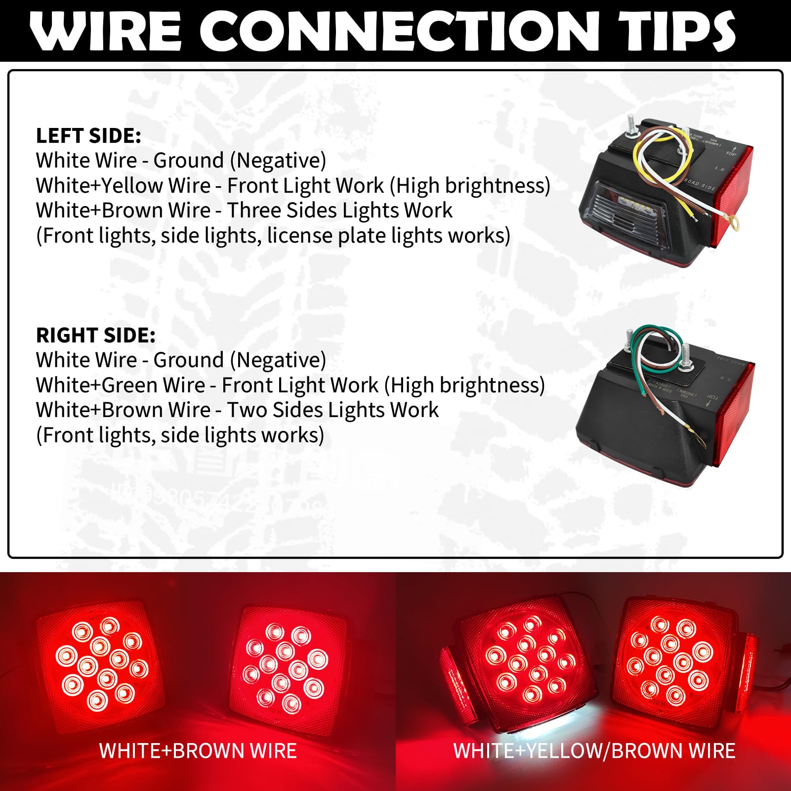 Liloom Complete Led Trailer Light Kit - Submersible Boat Led Lights With Square Tail Lights, Marker Lights, Brake Light Bar, Wiring Harness - Ideal For Trailers, Trucks, Boats