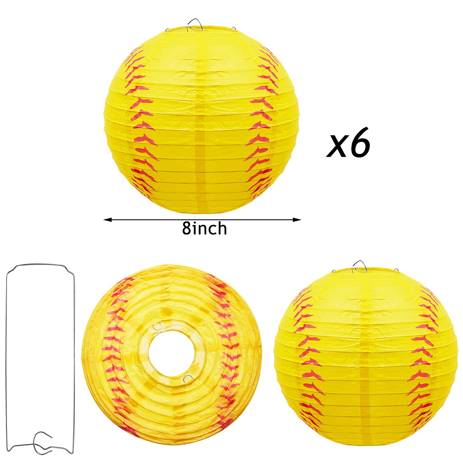 Riakrum Softball Lantern Decoration - 8 Inch Metal Hanging Lantern, Yellow and Red, Perfect for Sports-themed Parties and Celebrations