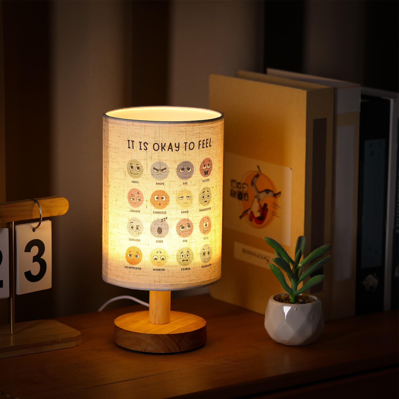 Baquler Bedside Table Lamp Boho Table Lamp Decorations for Bedroom It is Okay to Feel Classroom Light with USB Wood Base Cozy Ni
