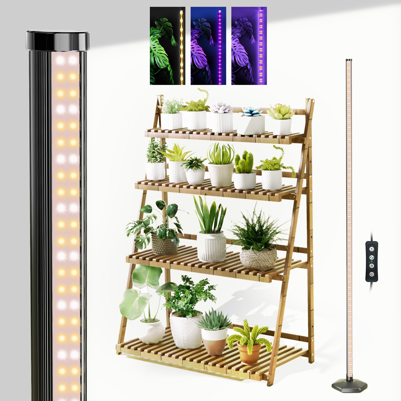 JarryStart Grow Lights for Indoor Plants with Timer  192 LEDs 42W Vertical Full Spectrum Grow Light 65 Inch Standing Grow Lights 3 Light Modes 5-Level Dimmable Wide Coverage