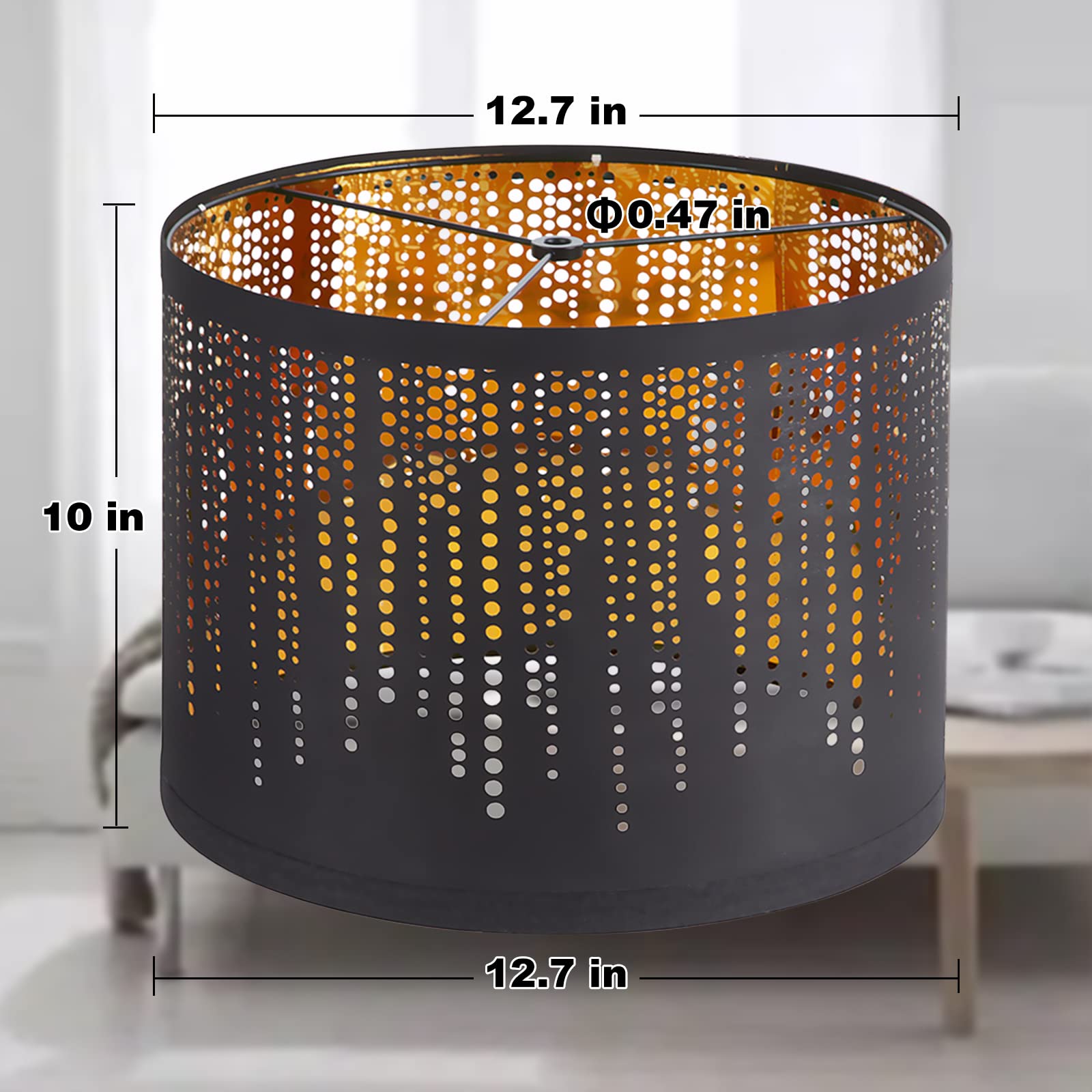 Luvkczc Black Drum Lampshades Set Of 2, 12.7 X 12.7 X 10, enhanced Fabric With Crystal Design