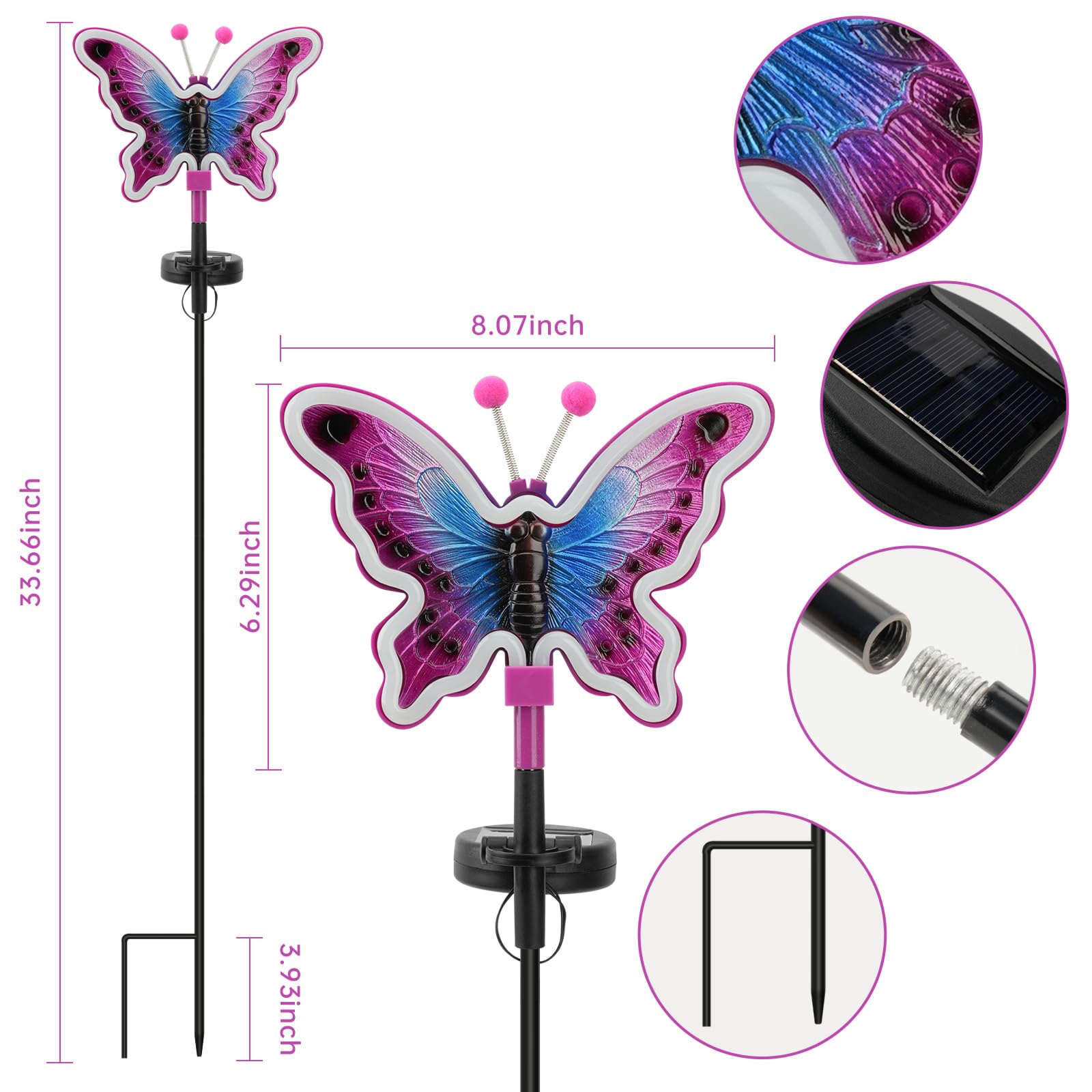 Topruifeng Butterfly Solar Lights, Solar Butterfly Outdoor Light, Garden Decor,Neon Butterfly Garden Lights For Outside, Yard, P