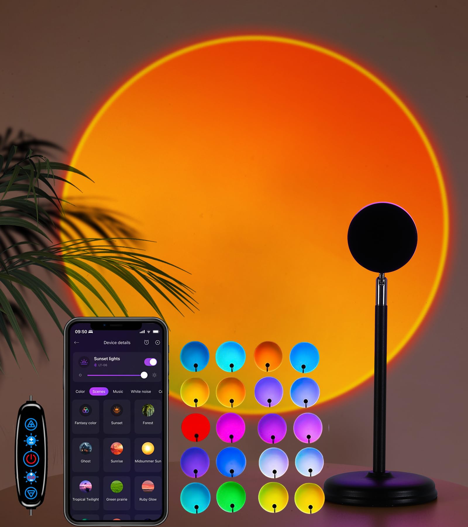 Sunset Lamp Projector,360 Rotatable & App Control Multicolor Multi-Scene Changing Rainbow Led Sun Lamp-Christmas Gift,Aesthetic 