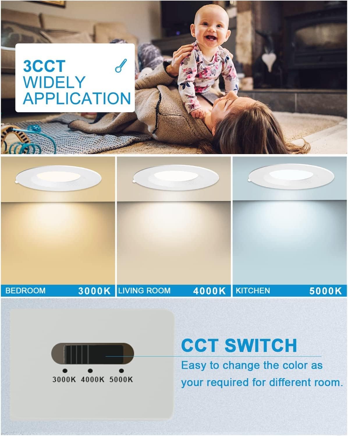 Lightdot 6 Inch Recessed Lighting 24 Pack White  12W Dimmable Led Downlight 3Cct Selectable (3000K/4000K/5000K)  Anti-Glare Slim Canless Ceiling Light