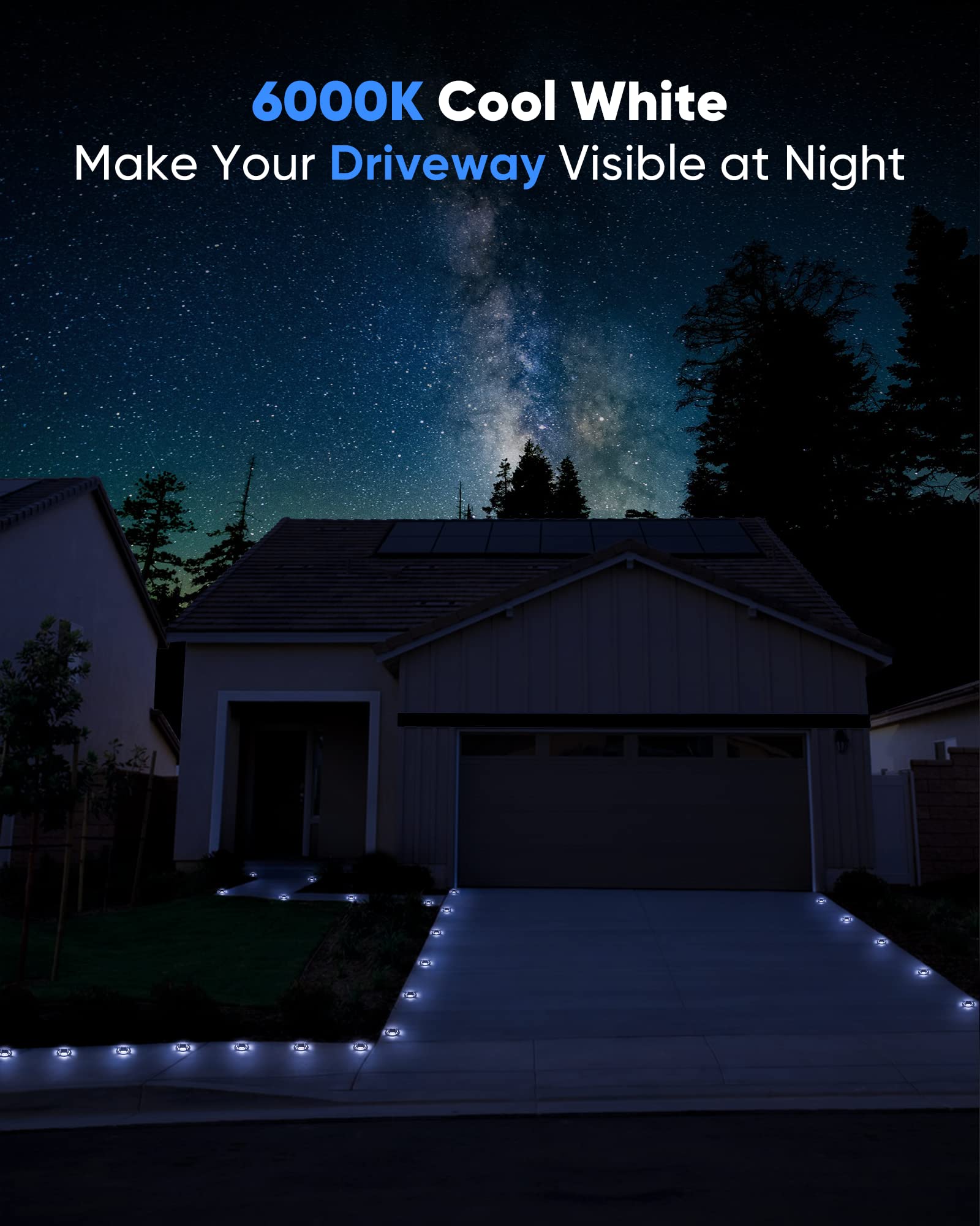 JACKYLED Solar Driveway Marker Lights, 12-Pack, IP68 Waterproof, Aluminum, Cool White, Model JK221042006-VC