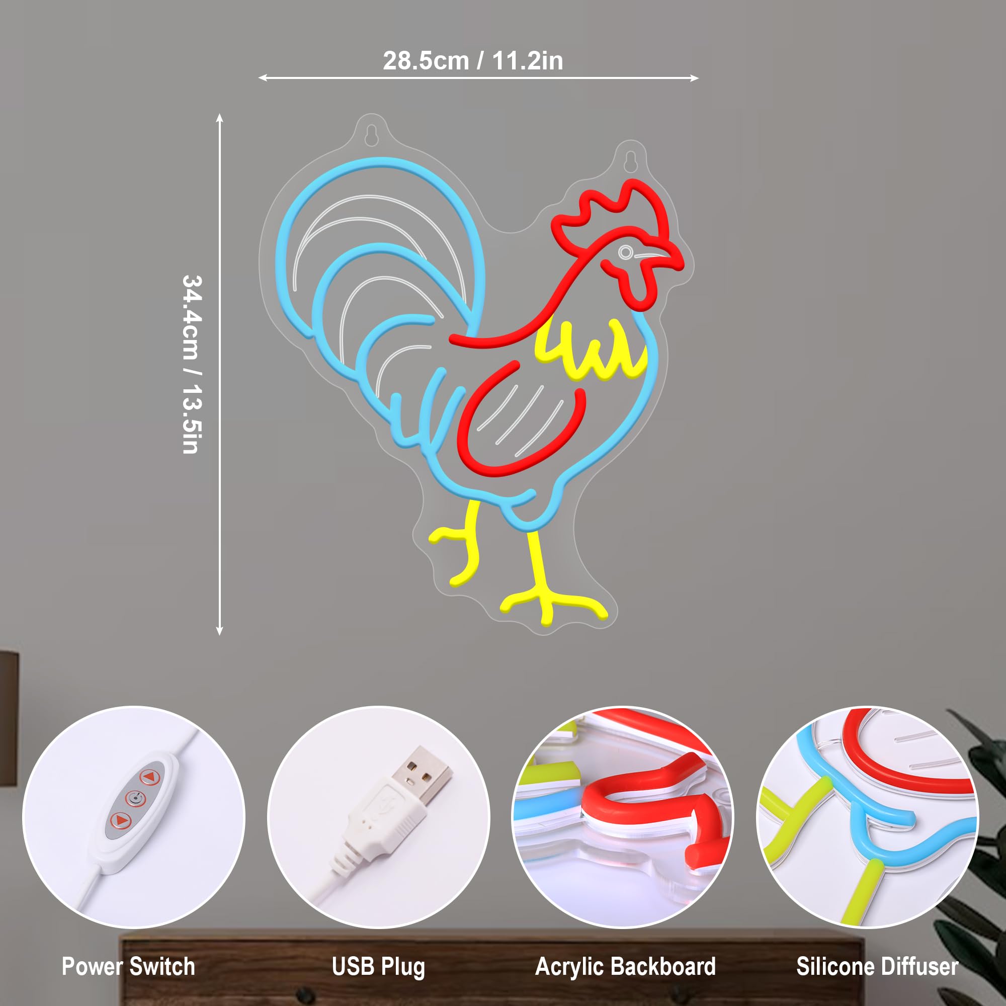 nite Rooster Neon Sign  Led Neon Lights For Room Wall Table Decor Art  Home Party Birthday Holiday Gift For Kids Teens mature-themeds