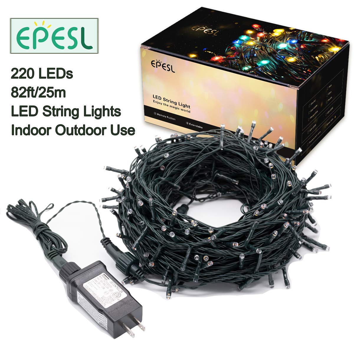 Indoor Christmas String Lights - 220 Leds 82Ft/25M 8 Modes End-To-End Plug In Outdoor Waterproof Decorative Fairy Twinkle Halloween Light For New Year/Tree/Wedding/Thanksgiving Day/Patio - Cool White