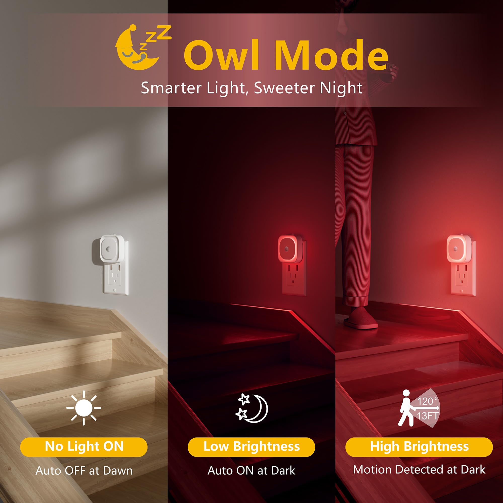 YUNLEX 2 Pack Plug in Dimmable Red Night Light - Thumbnail 3