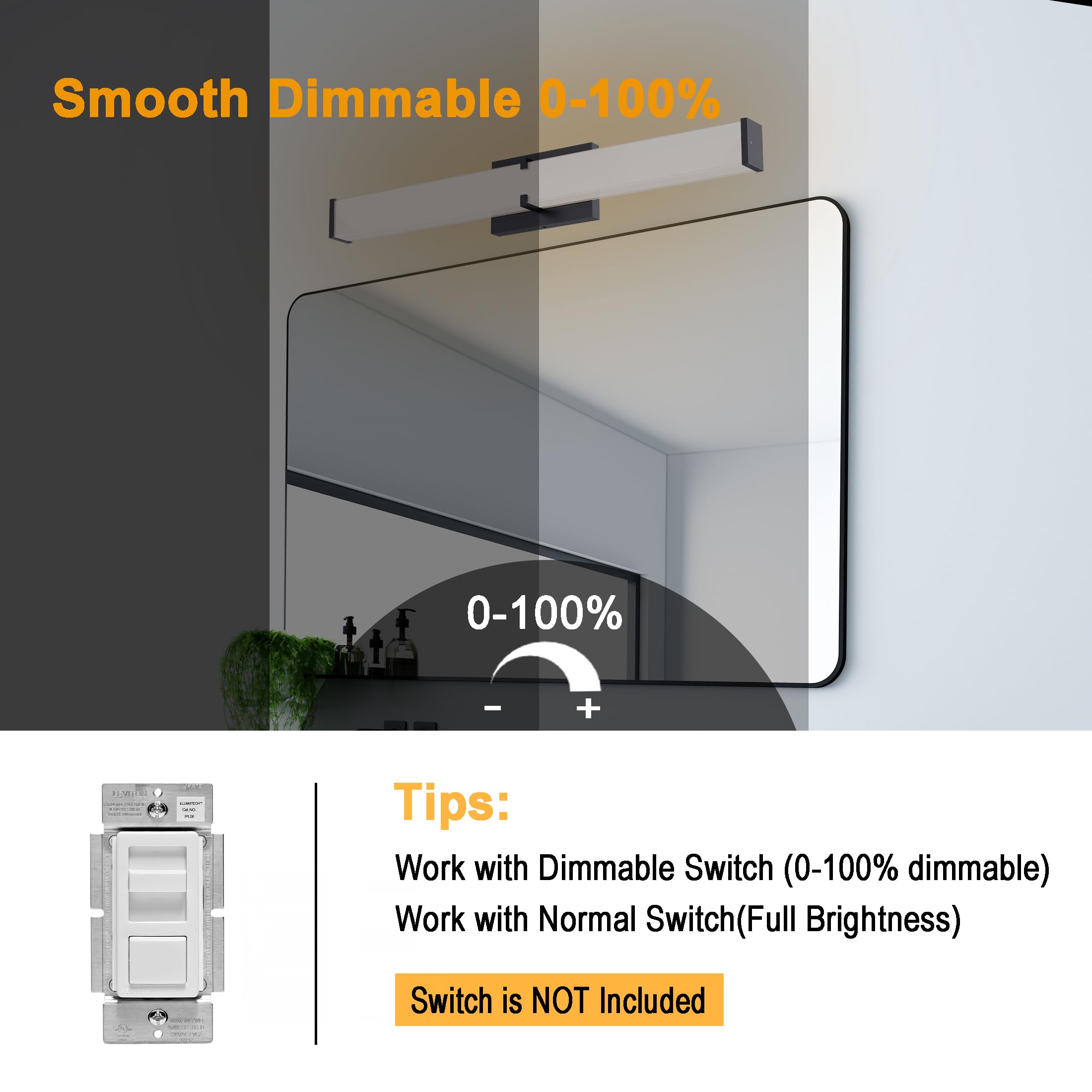 Novelux 24.8Inch 2500Lm Bathroom Light Fixtures 5Cct Optional  Black Modern Led Vanity Lights Clear Shade  Dimmable Bathroom Lighting Fixtures Over Mirror - Etl Listed