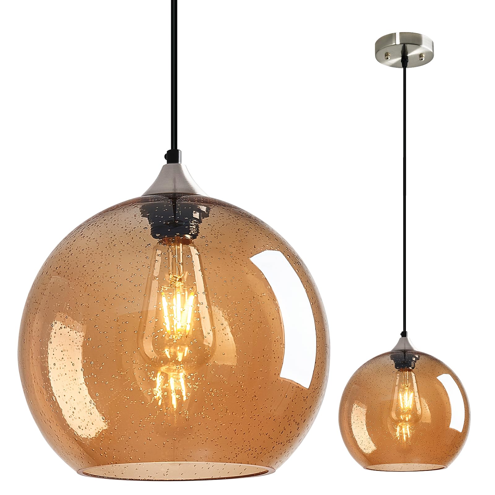 Lbsqj Amber Glass Pendant Lights Kitchen Island Globe Pendant Light Fixtures Modern Pendant Lighting For Bedroom Living Dining Room Light Fixture (9.84 In  1 Pack)