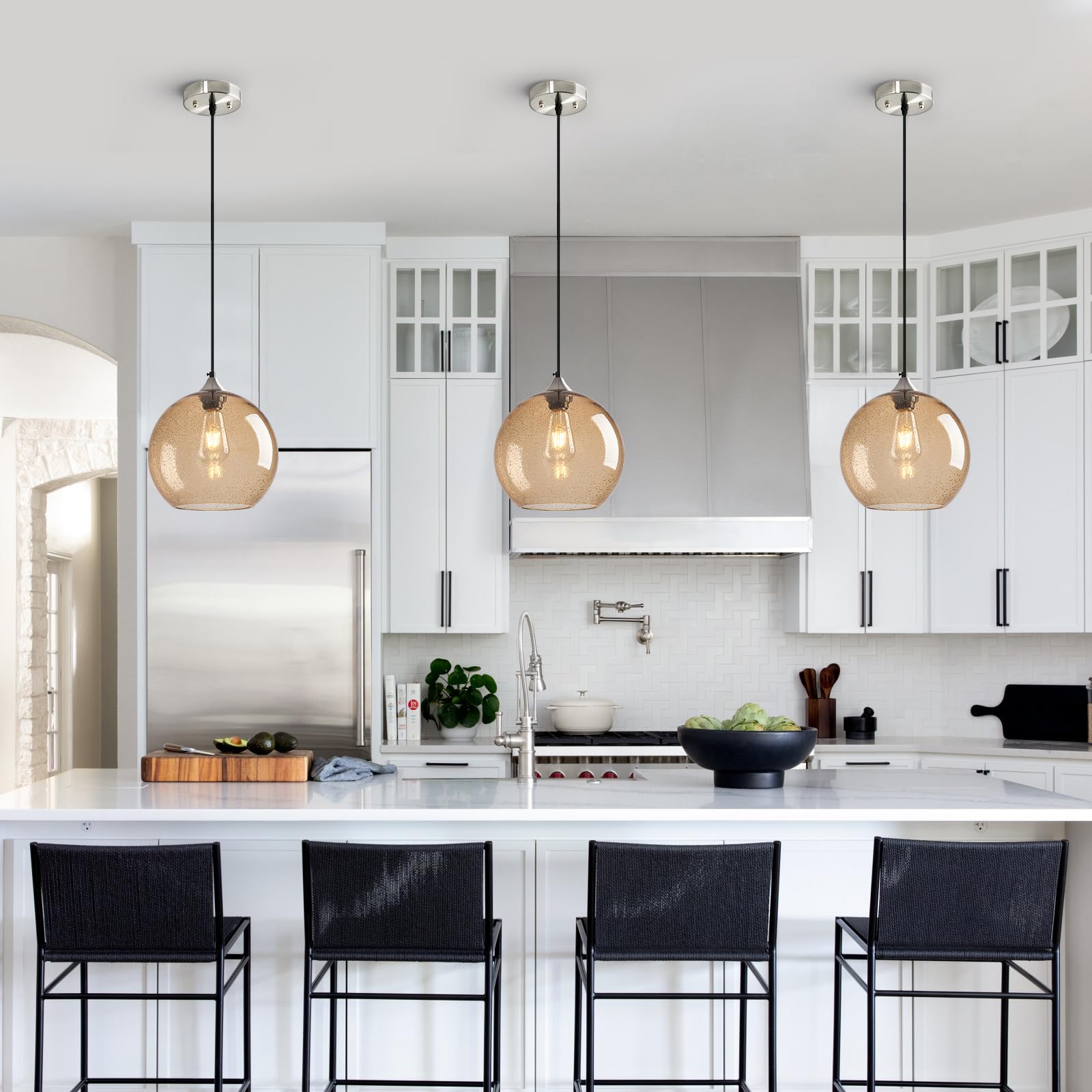 Lbsqj Light Brown Glass Pendant Lights Kitchen Island Globe Pendant Light Fixtures Modern Pendant Lighting For Bedroom Living Dining Room Light Fixture (9.84 In  1 Pack)