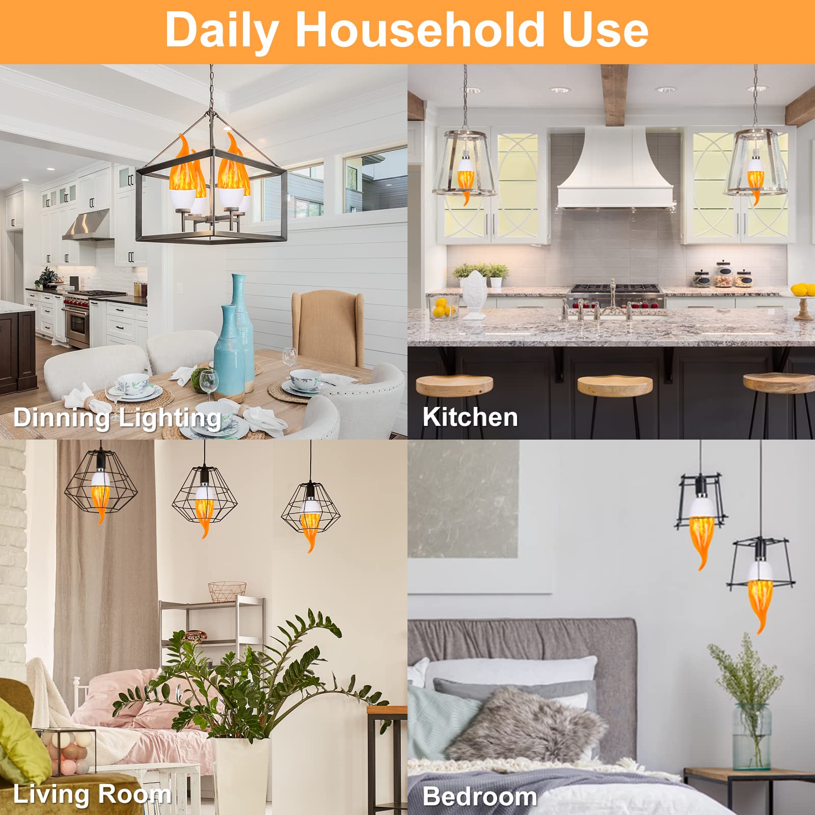 Myogrip E12 Led Flame Light Bulbs, 3 Modes Flickering Light Bulbs, Candelabra Candle Fire Light Bulb For Home Party Patio Indoor Outdoor Halloween Decorations (2 Pack)