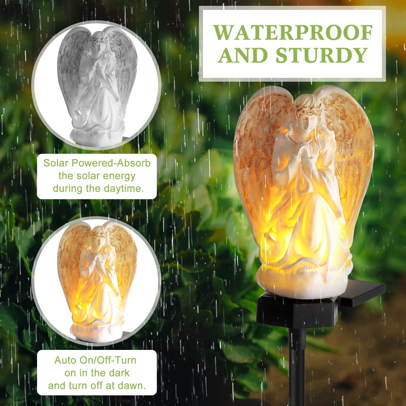 Hortsun Angel Led Solar Lights - Waterproof Garden Decorations For Lawn & Cemetery, 2 Pack