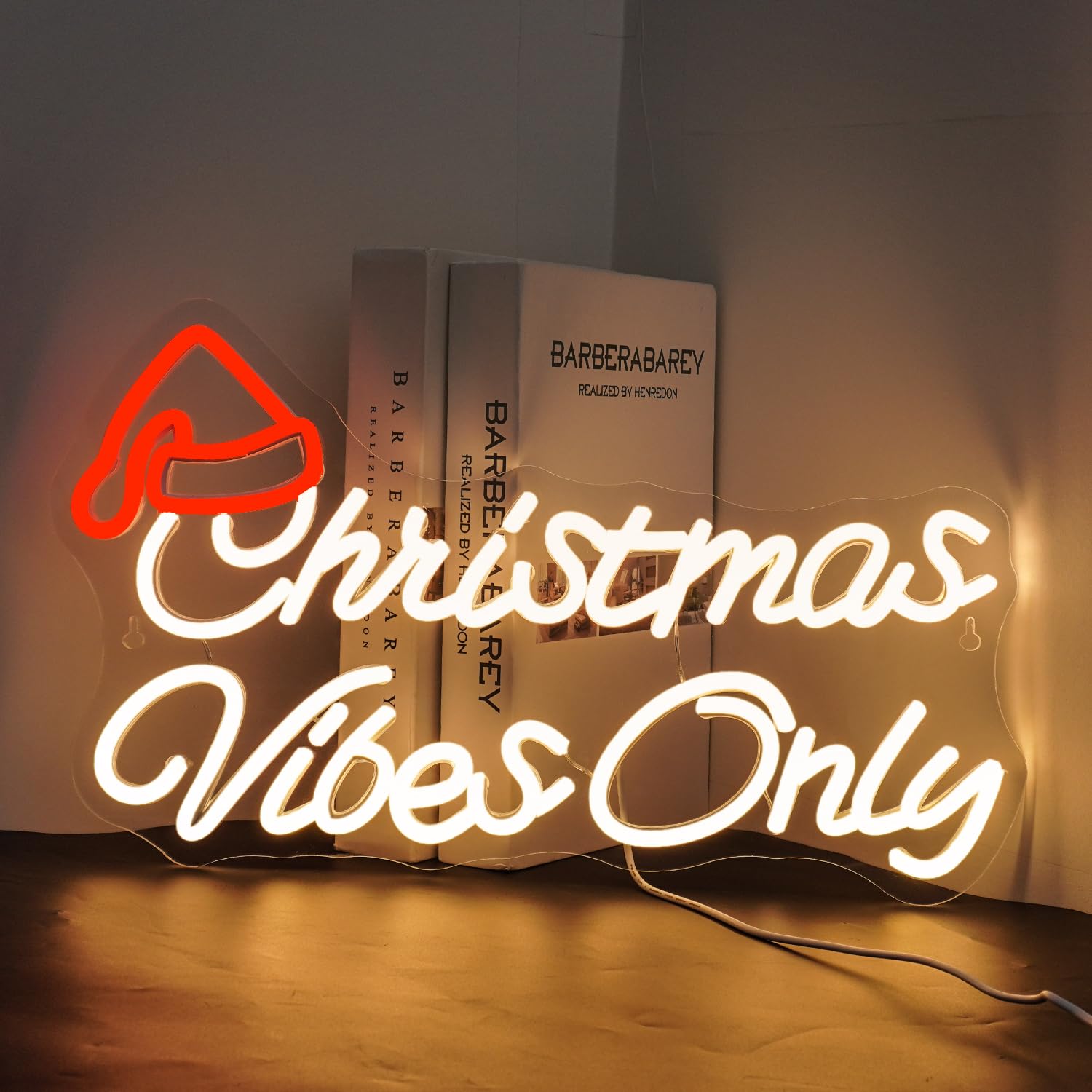 Looklight Christmas Window Lights Christmas Vibes Only Neon Signs For Wall Decor Cute Red Santa Claus Hat Warm White Led Lights For Bedroom Home Living Room Door Bar Party Decoration Gifts