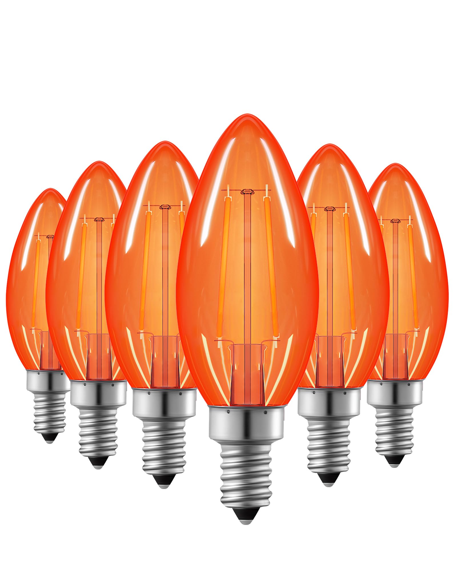 Edishine C35 Orange Dimmable Led Light Bulbs, 5W Equivalent 60W, Led Filament Light Bulb, 6 Pack E12 Socket, Clear Glass Edison 